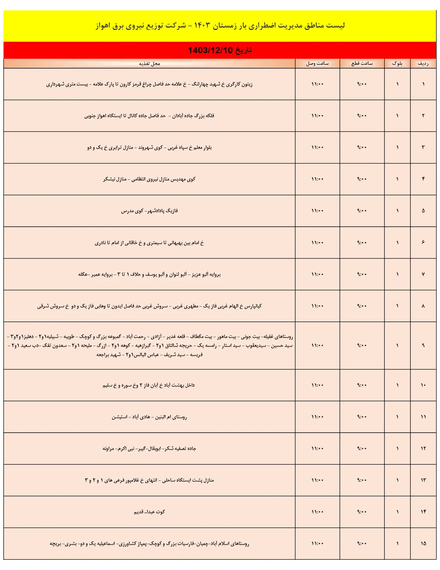 زمان قطعی برق اهواز و جدول خاموشی برق خوزستان10اسفند1403 (5)