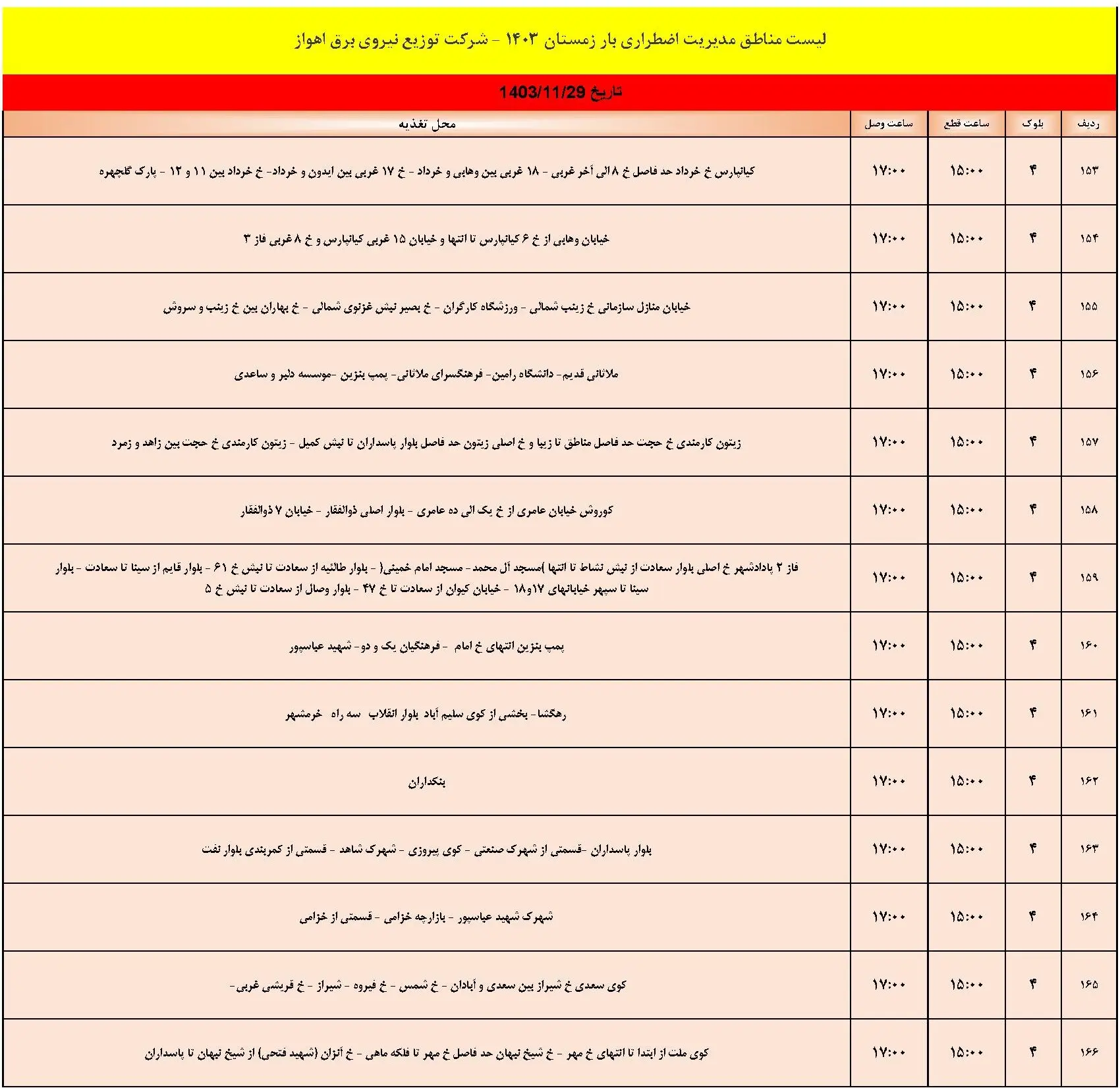 برنامه قطعی برق و جدول خاموشی برق اهواز دوشنبه 29 بهمن 1403 (9)