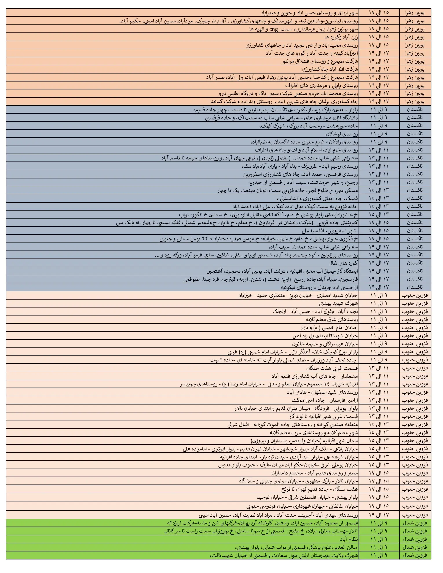 زمان قطعی برق قزوین14اسفند 1403+جدول خاموشی برق قزوین (3)