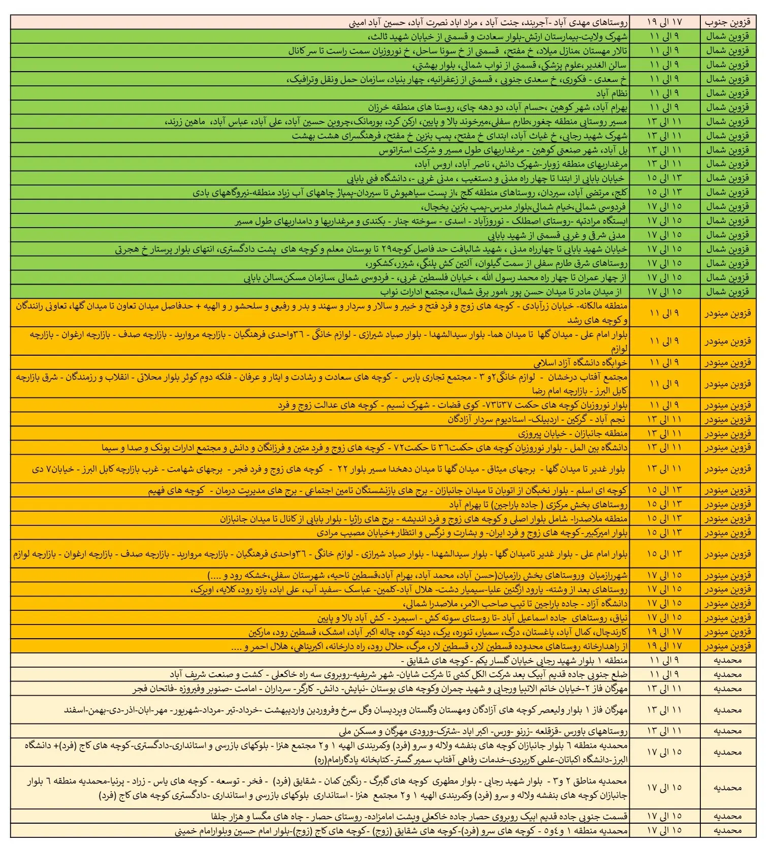 جدول قطعی برق قزوین12اسفند1403 (3)