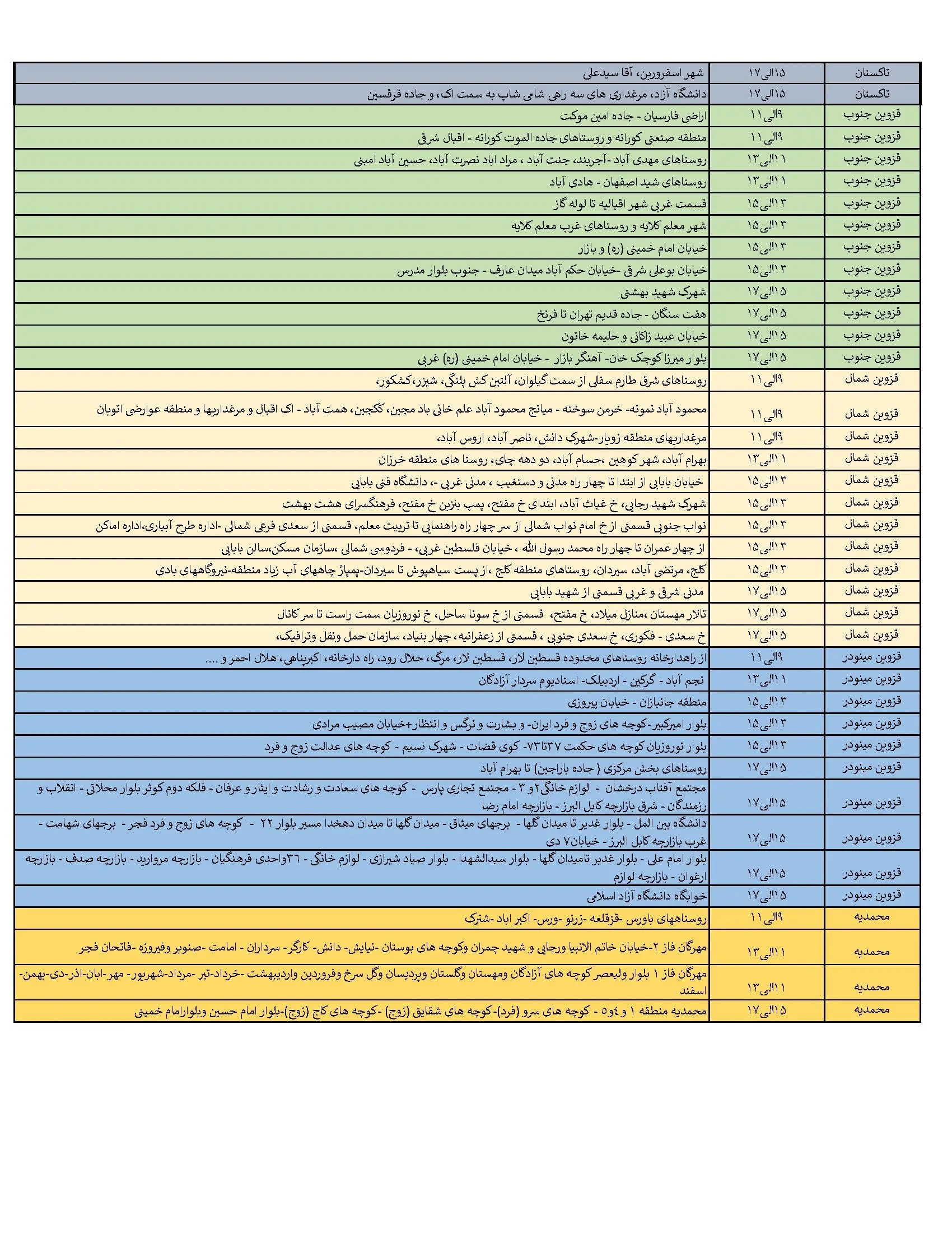 برنامه قطعی برق قزوین و جدول خاموشی برق قزوین (2)