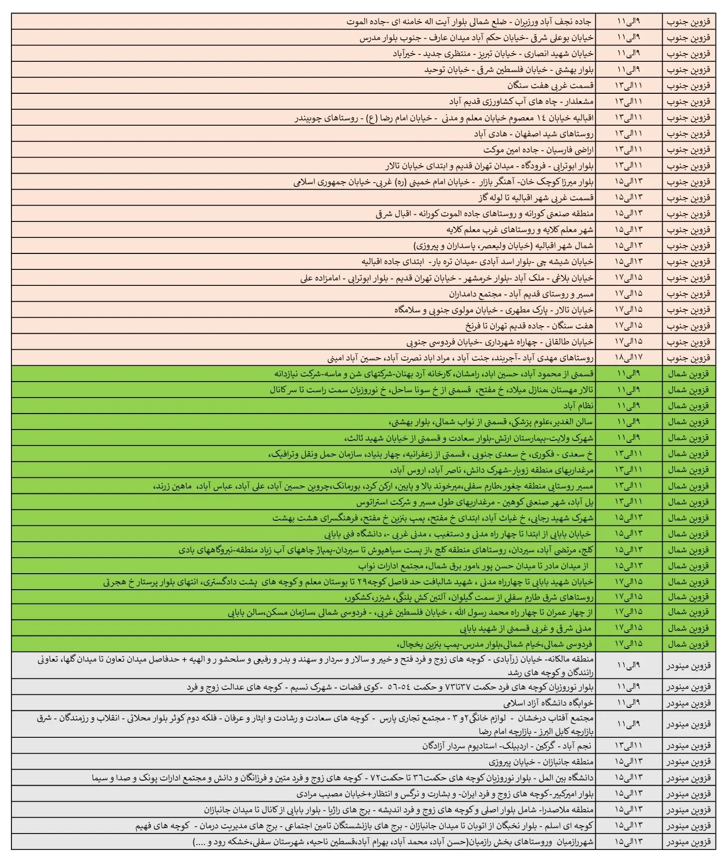 زمان قطعی برق قزوین جمعه17اسفند1403 (3)