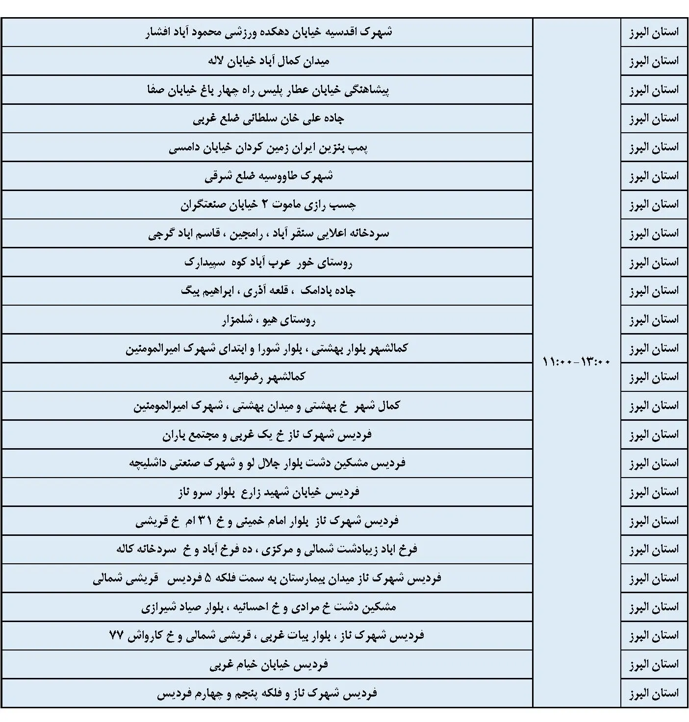 قطعی برق البرز و جدول خاموشی برق کرج  دوشنبه 6 اسفند1403 (2)