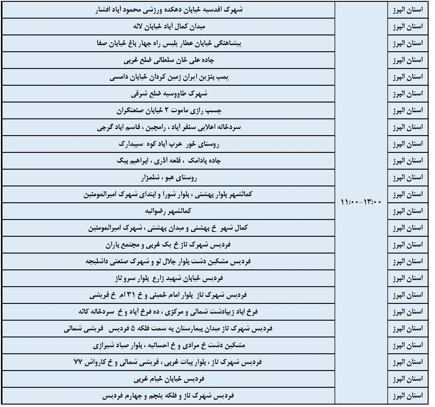 برنامه قطعی برق البرز و جدول خاموشی برق کرج دوشنبه 29 بهمن 1403 (2)