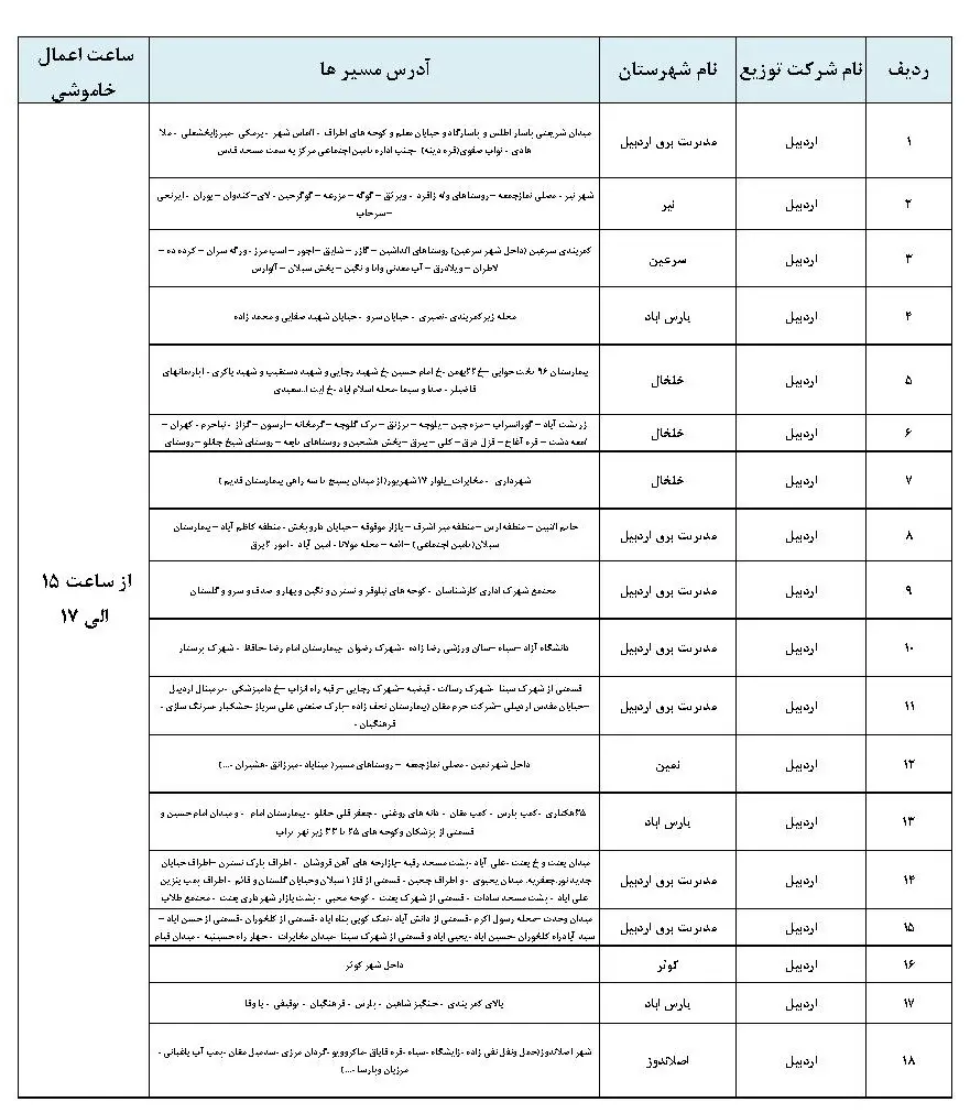 برنامه قطعی برق زنجان و جدول خاموشی برق اردبیل یکشنیه 28 بهمن 1403 (4)