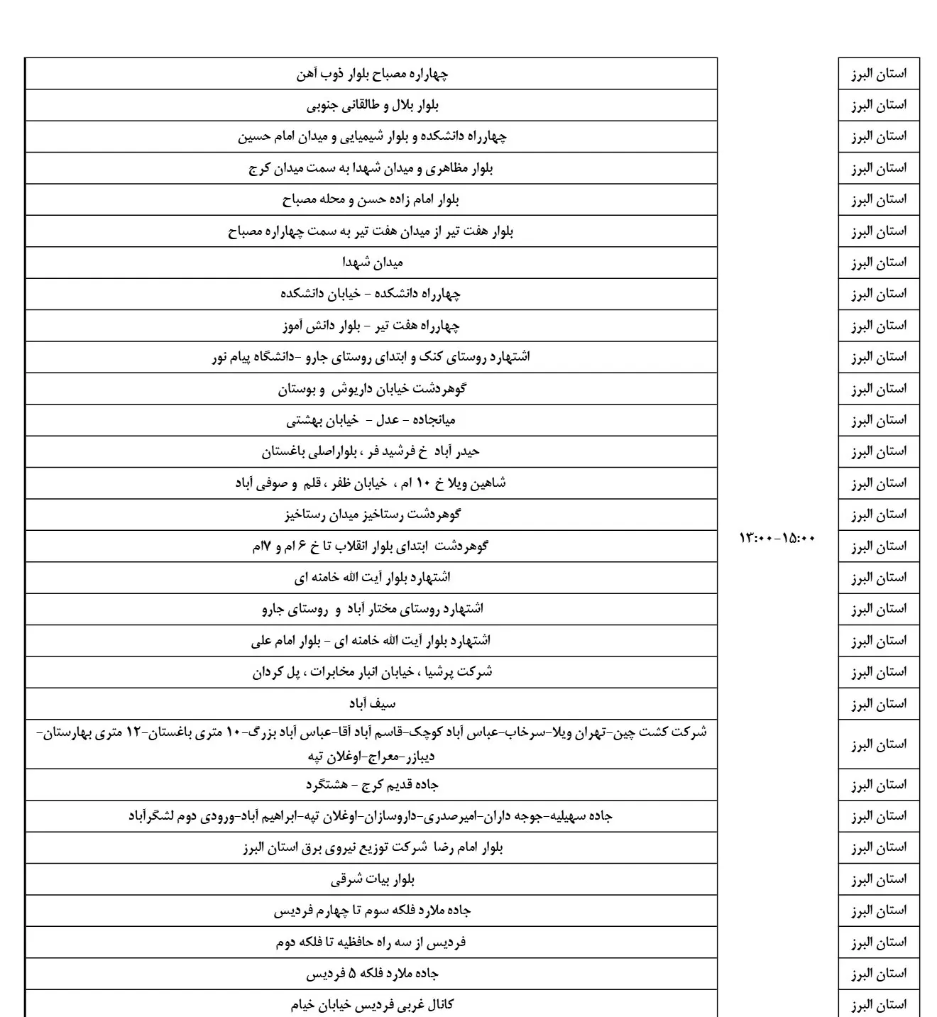 زمان قطعی برق البرز14اسفند1403+جدول خاموشی برق کرج (4)