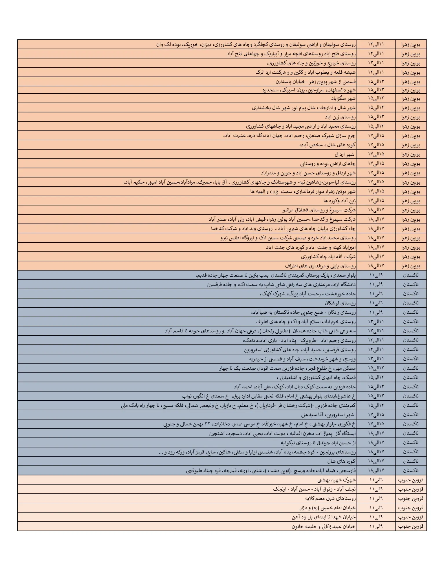 زمان قطعی برق قزوین جمعه17اسفند1403 (2)