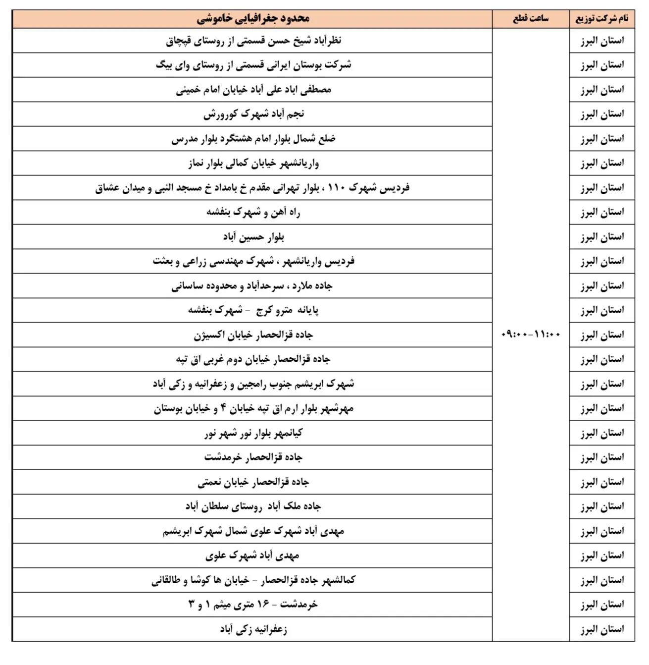 زمان قطعی برق البرز15اسفند1403+جدول خاموشی برق کرج (2)