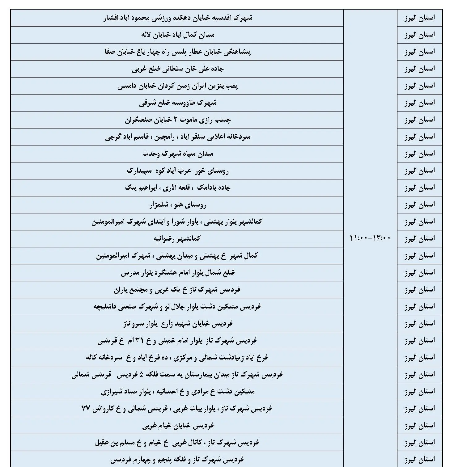 جدول خاموشی برق البرز فردا چهارشنبه 24 بهمن ماه 1403 (2)