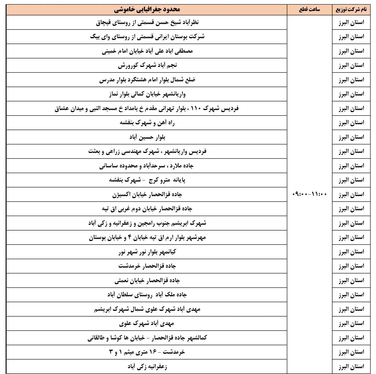 زمان قطعی برق البرز13اسفند1403+جدول خاموشی برق کرج (1)