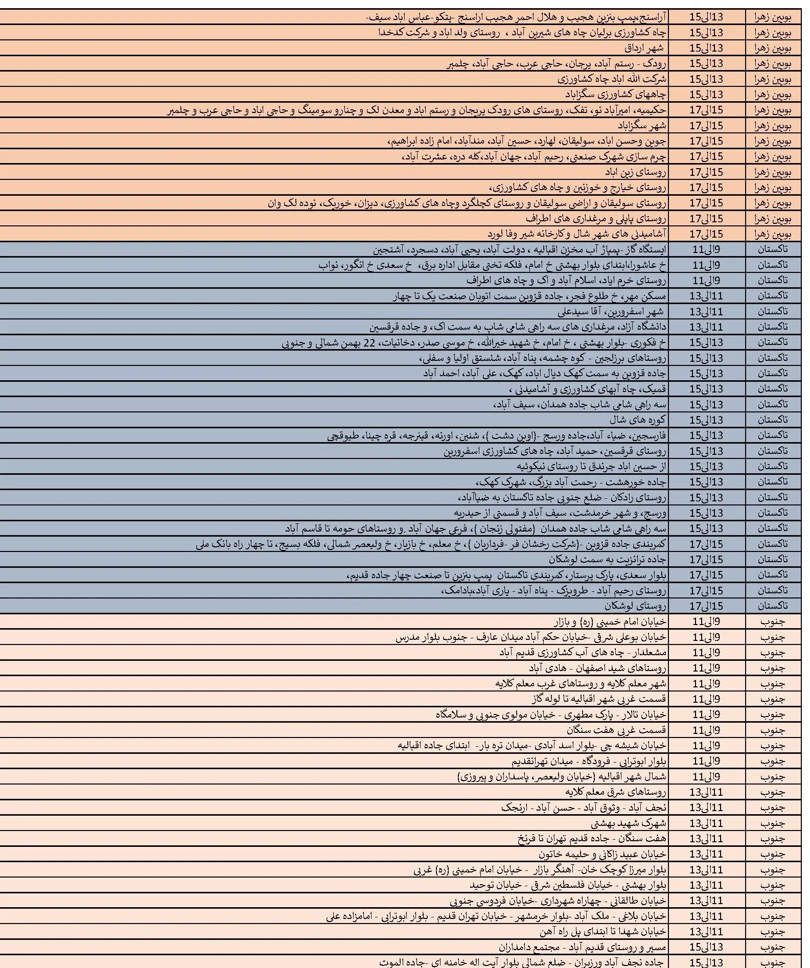 برنامه قطعی برق قزوین و جدول خاموشی برق قزوین یکشنبه 28 بهمن1403 (2)