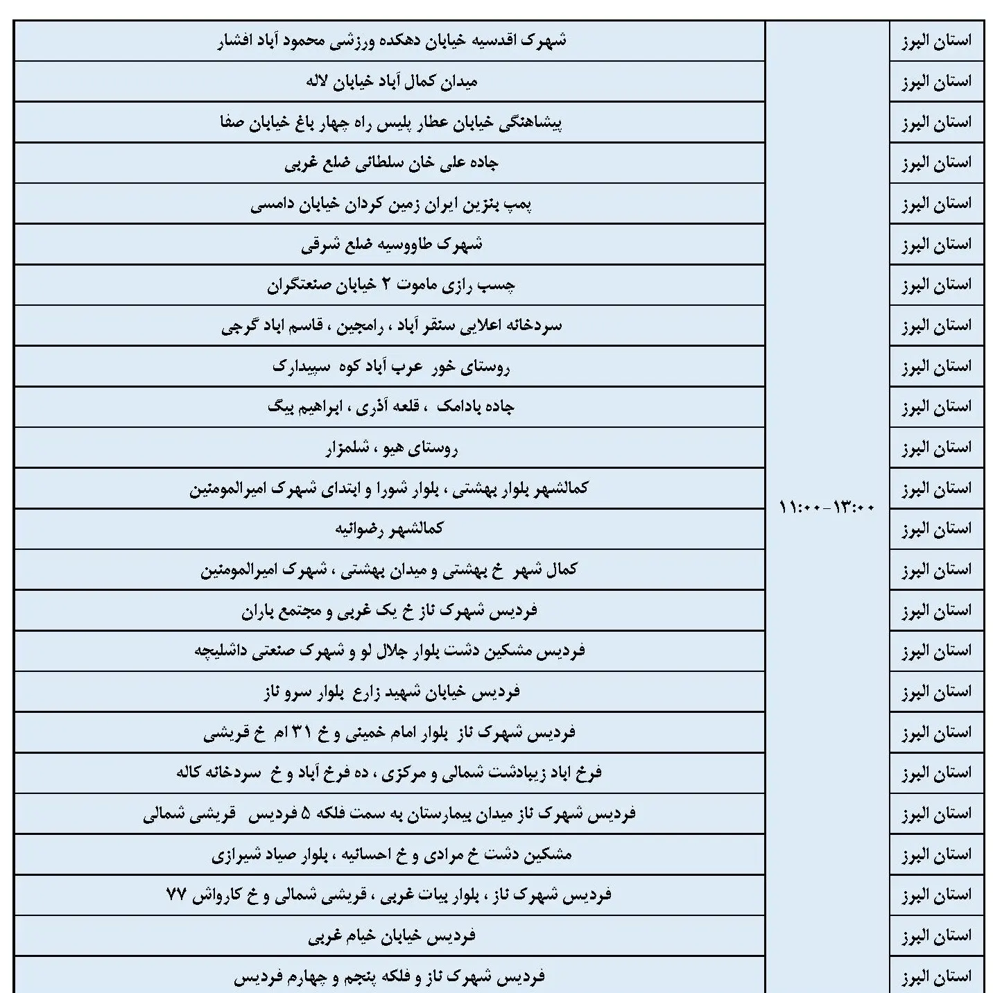 لیست برنامه قطعی برق البرز و جدول خاموشی برق کرج شنبه 4 اسفند 1403 (2)