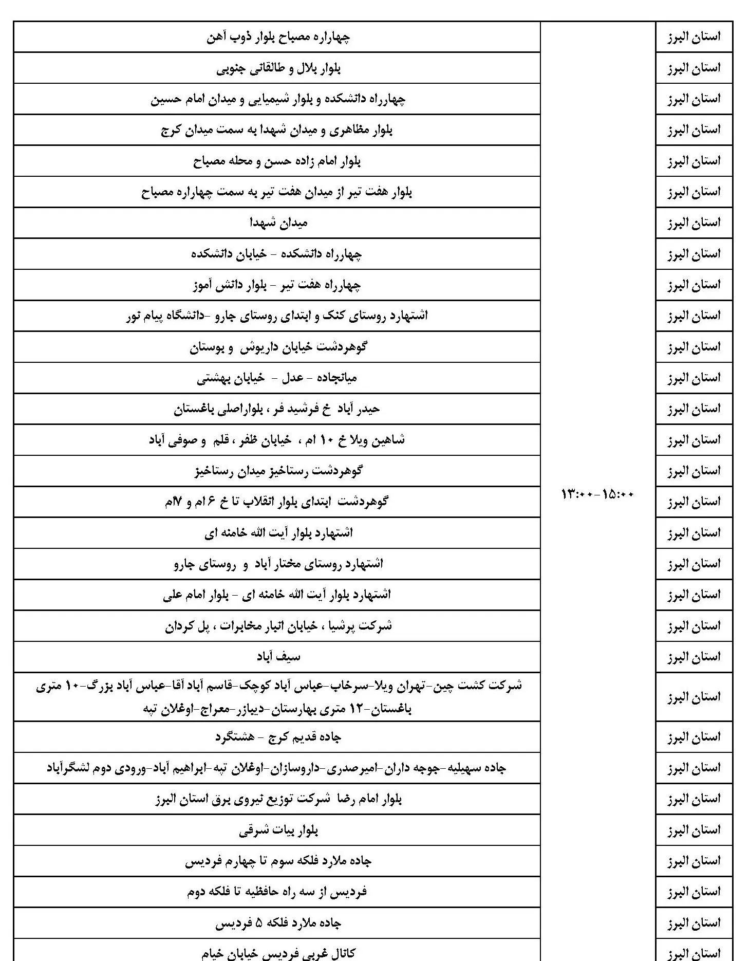 برنامه قطعی برق البرز و جدول خاموشی برق کرج (3)