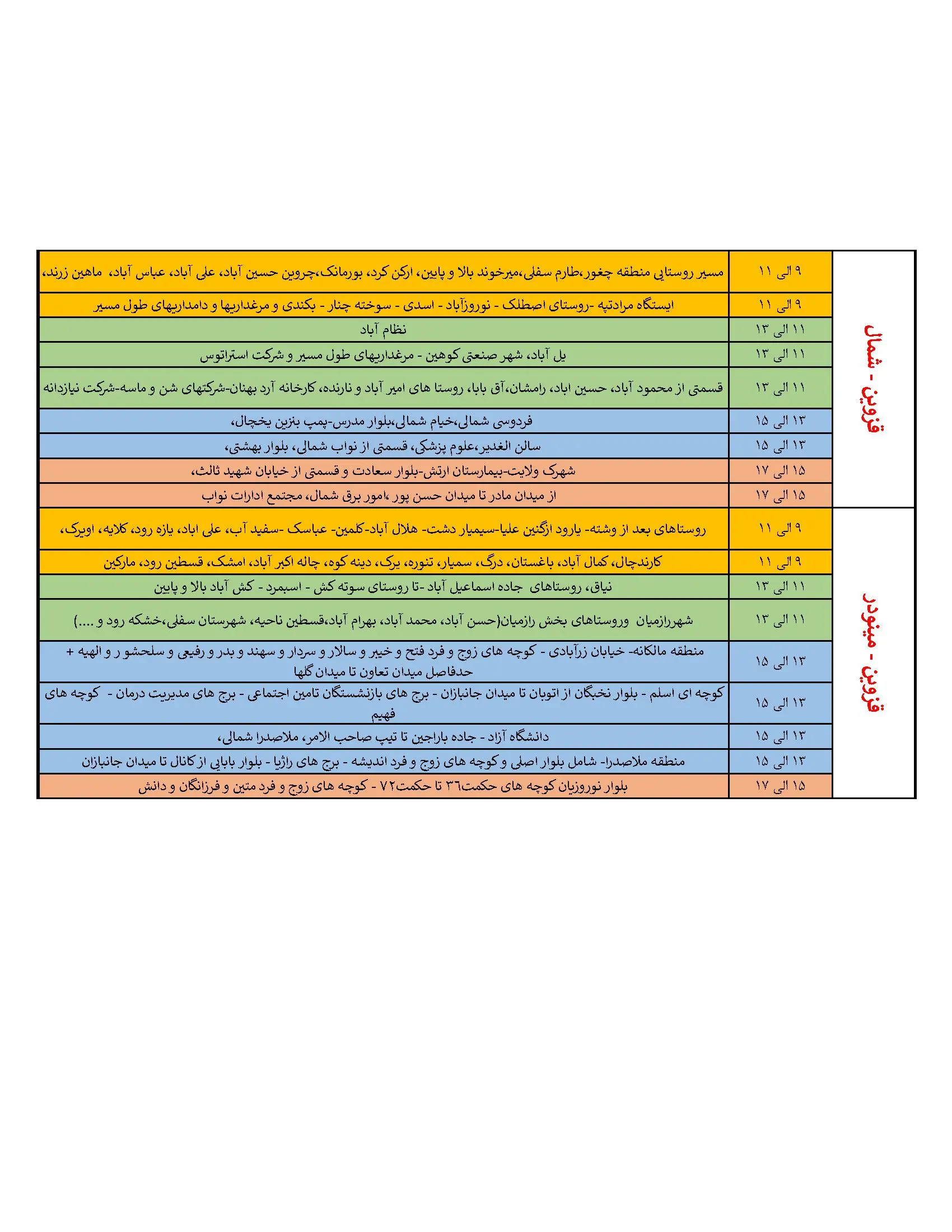 برنامه قطعی برق قزوین و جدول خاموشی برق (3)