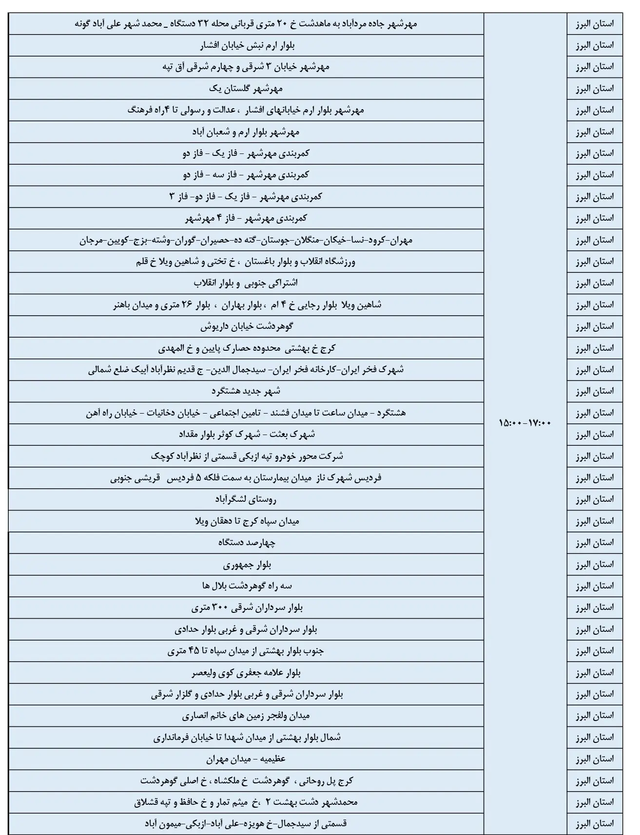 زمان قطعی برق البرز16اسفند1403+جدول خاموشی برق (4)