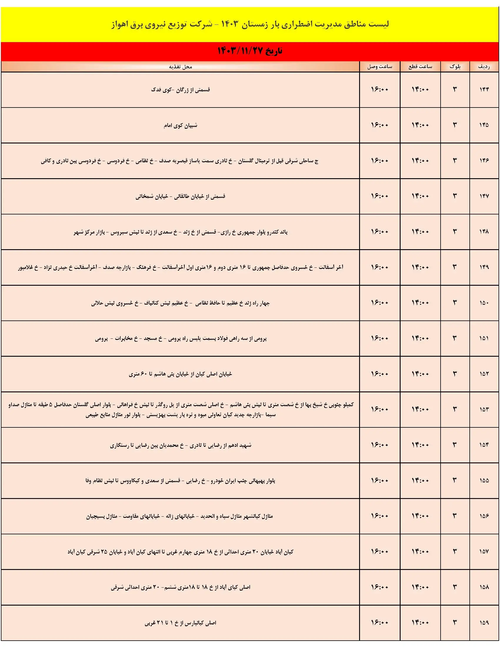جدول خاموشی برق اهواز و برنامه قطعی برق شنبه 27 بهمن 1403 (10)