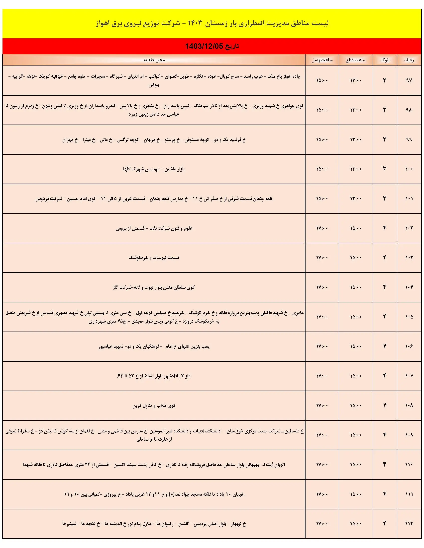 برنامه قطعی برق اهواز و جدول خاموشی برق اهواز و خوزستان (7)