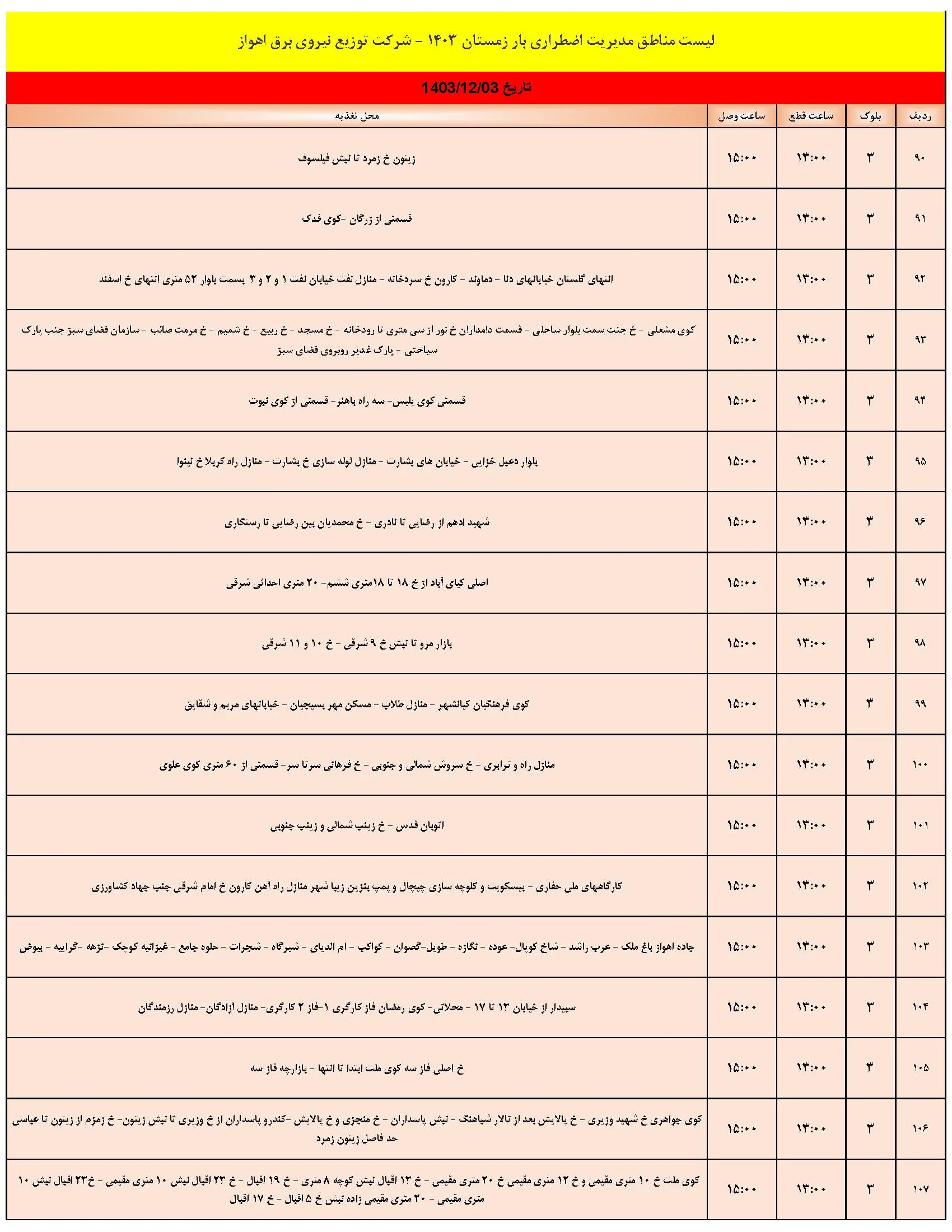 برنامه قطعی برق و جدول خاموشی برق اهواز جمعه  اسفند (6)