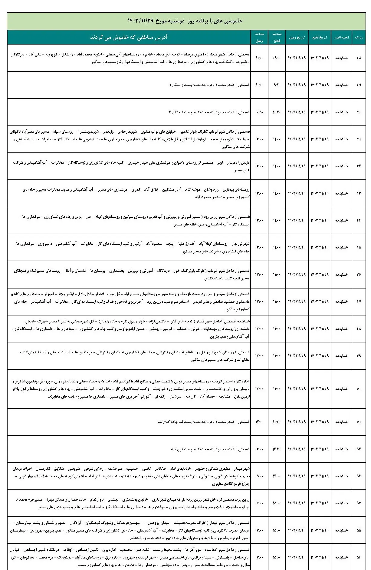 برنامه قطعی برق و جدول خاموشی برق زنجان دوشنبه 29 بهمن 1403 (3)