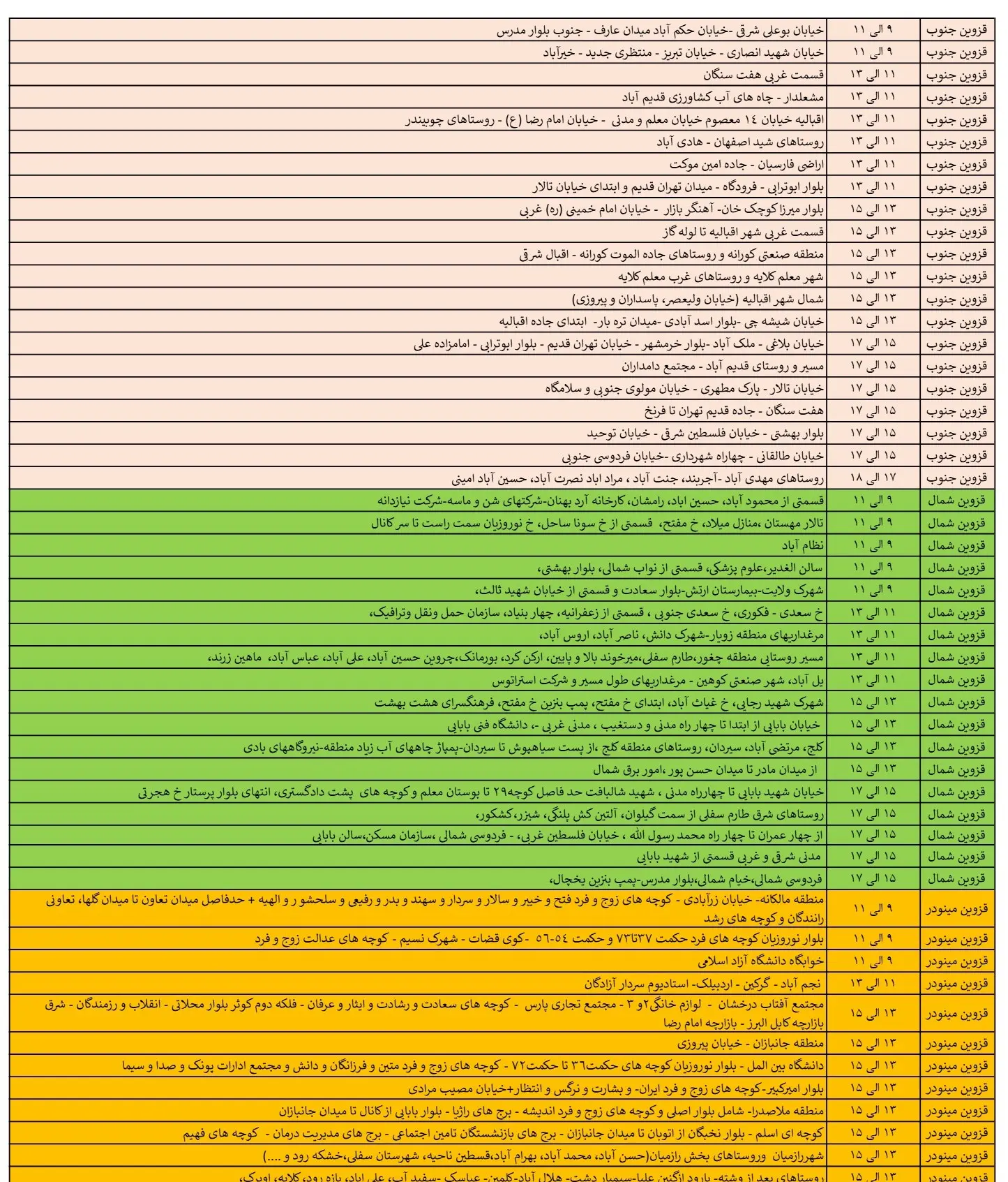 جدول خاموشی برق قزوین و زمان قطعی اسفندبرق قزوین (3)