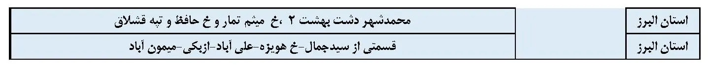 برنامه قطعی برق البرز و جدول خاموشی برق کرج یکشنبه 5 اسفند 1403 (6)