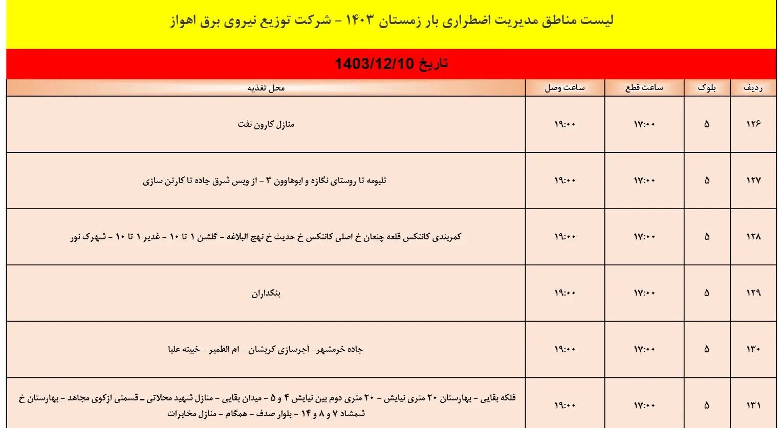 زمان قطعی برق اهواز و جدول خاموشی برق خوزستان10اسفند1403 (4)