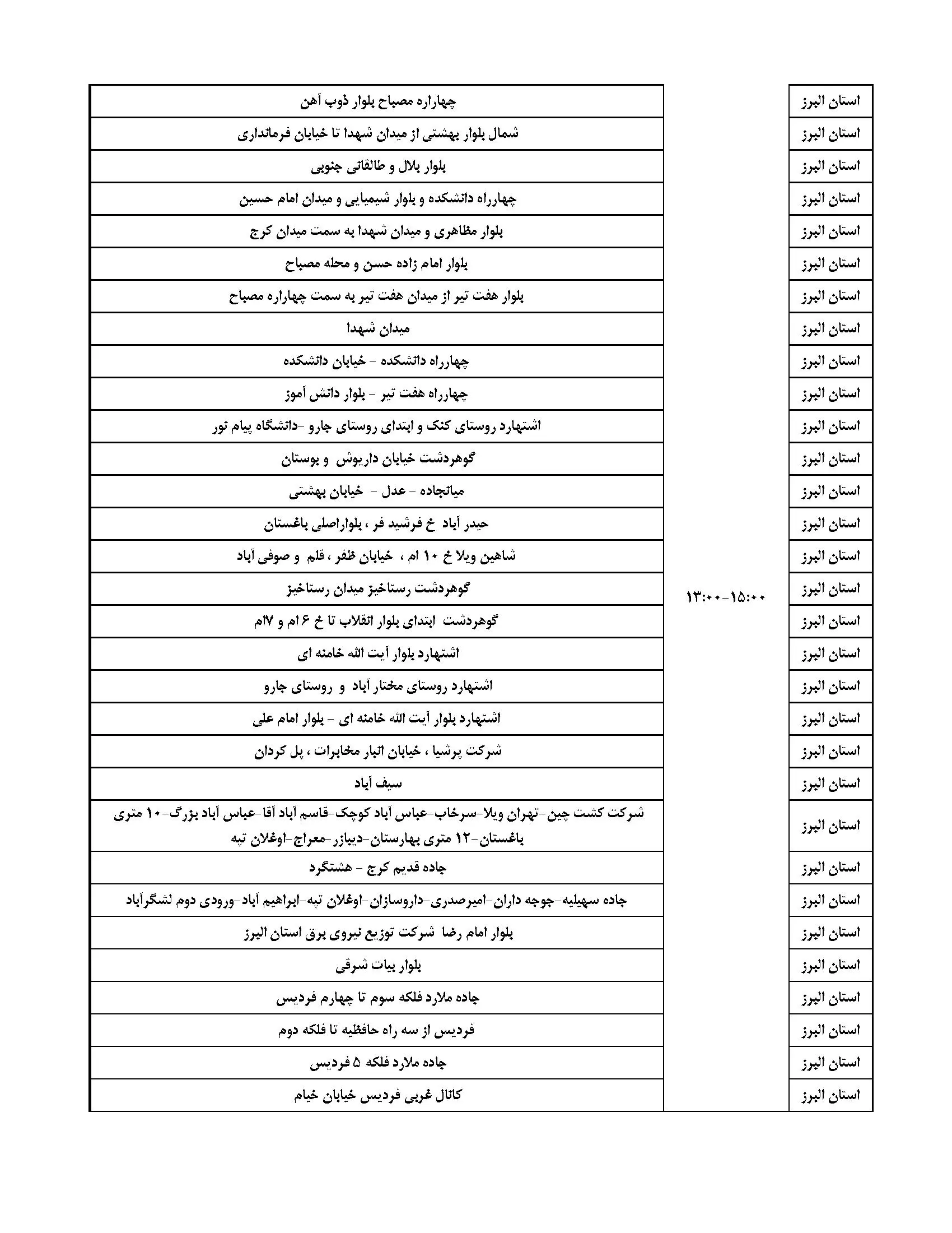 جدول قطعی برق و زمان خاموشی برق البرز (3)