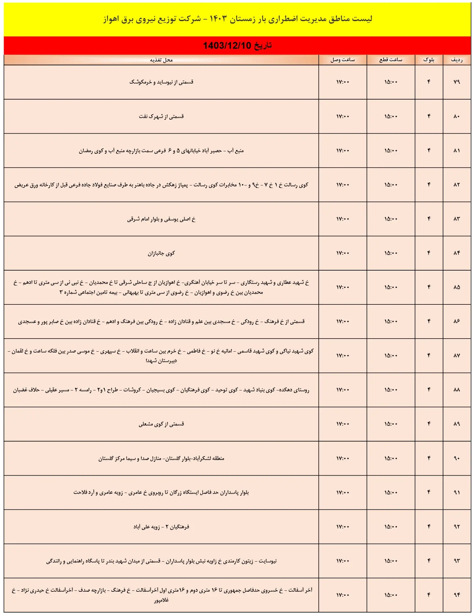 زمان قطعی برق اهواز و جدول خاموشی برق خوزستان10اسفند1403 (1)