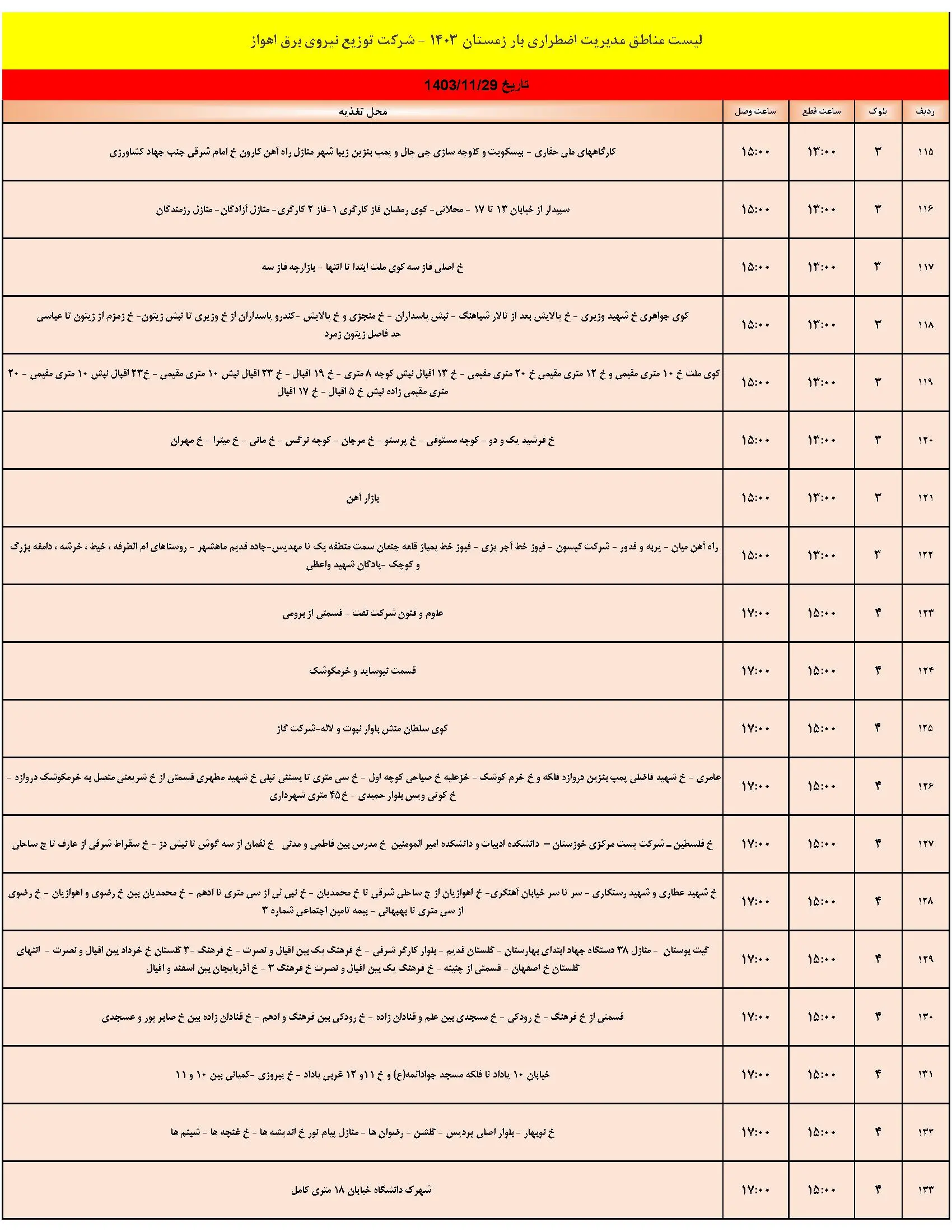 برنامه قطعی برق و جدول خاموشی برق اهواز دوشنبه 29 بهمن 1403 (7)