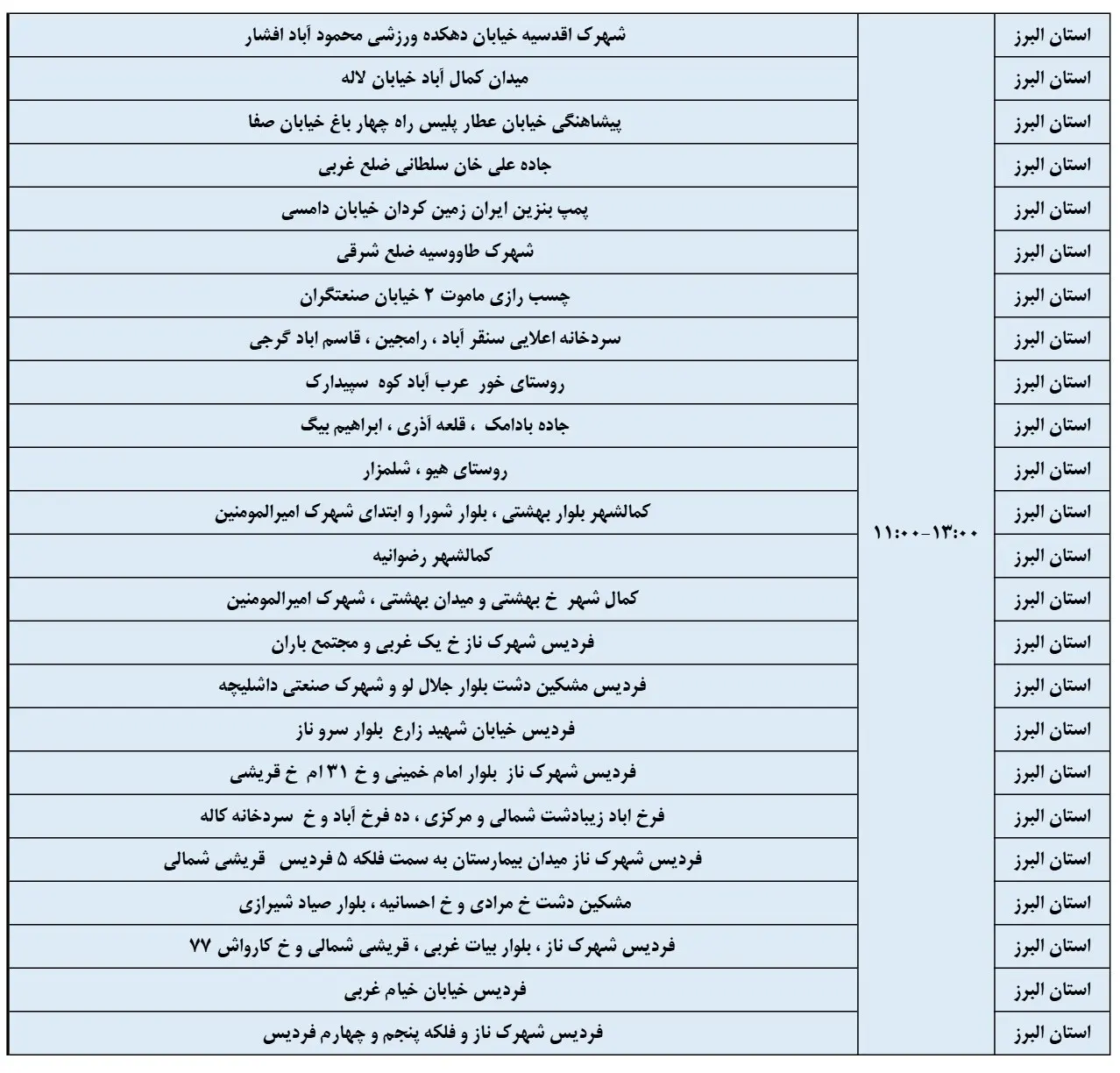 زمان قطعی برق البرز15اسفند1403+جدول خاموشی برق کرج (3)