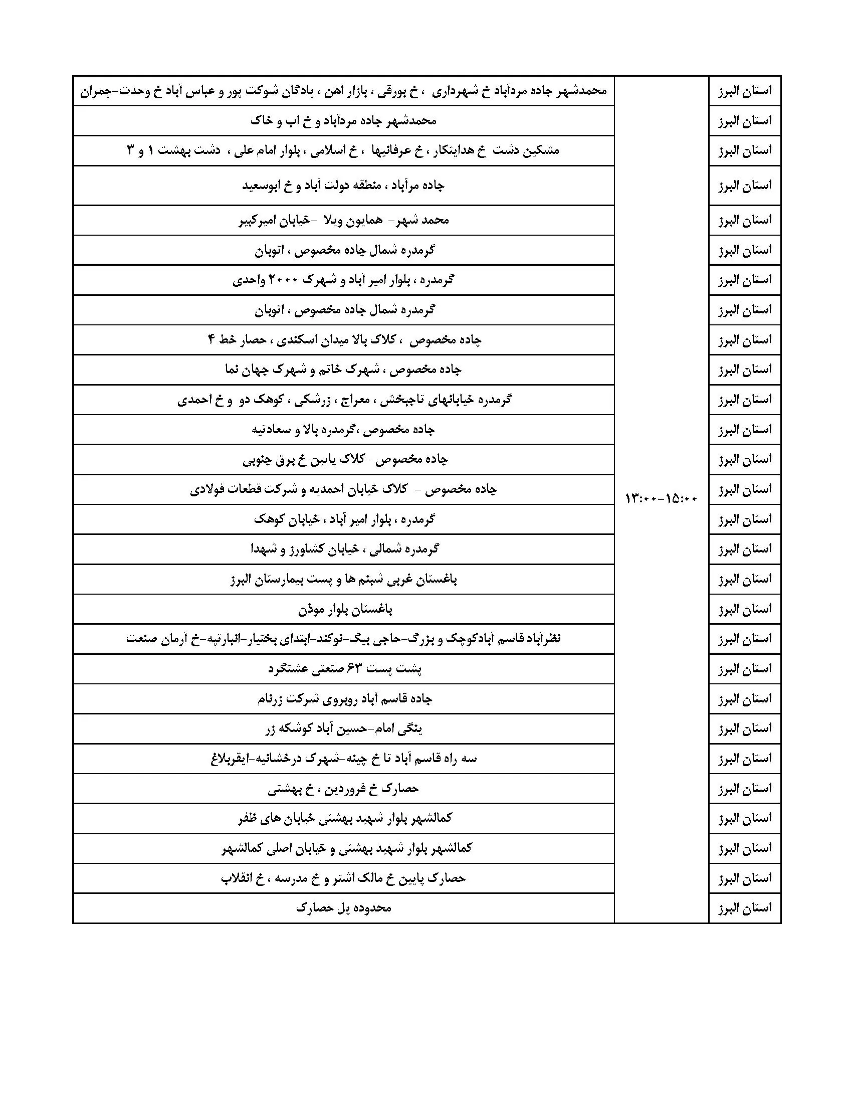 برنامه قطعی برق البرز و جدول خاموشی برق کرج (3)