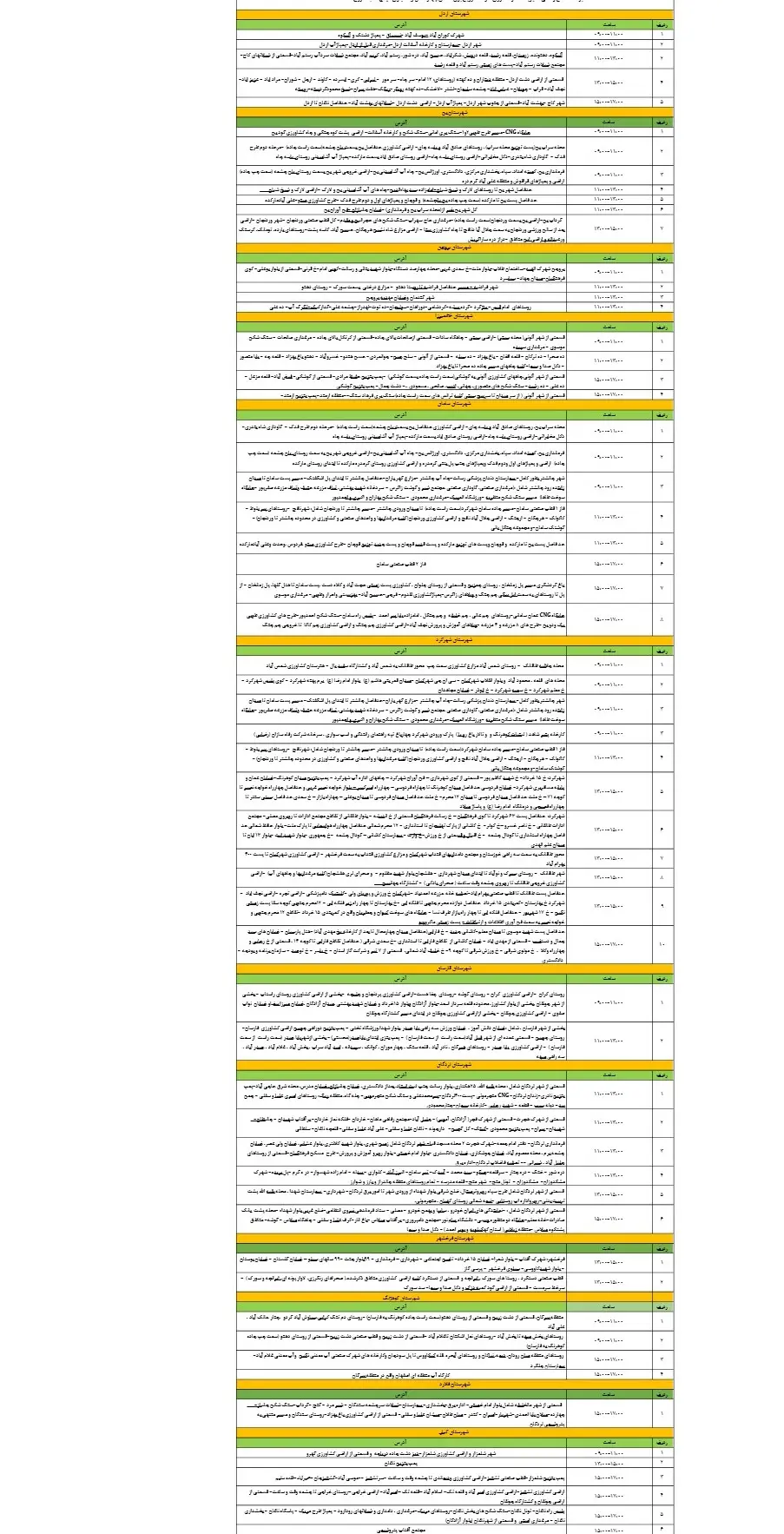 زمان قطعی برق چهارمحال و  ختیاری16اسفند1403