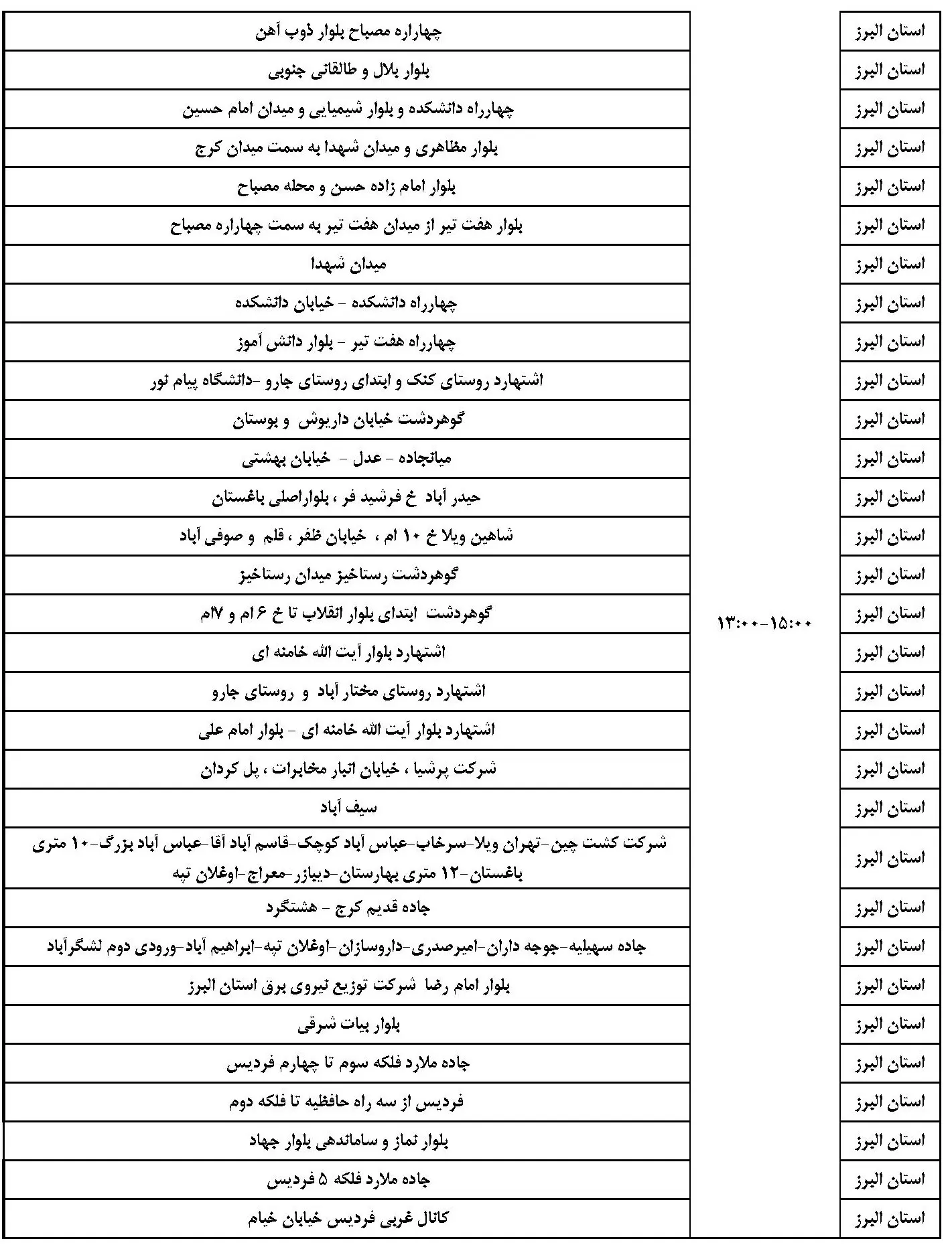 برنامه قطعی برق البرز و جدول خاموشی برق کرج سه شنبه 30 بهمن 1403 (3)