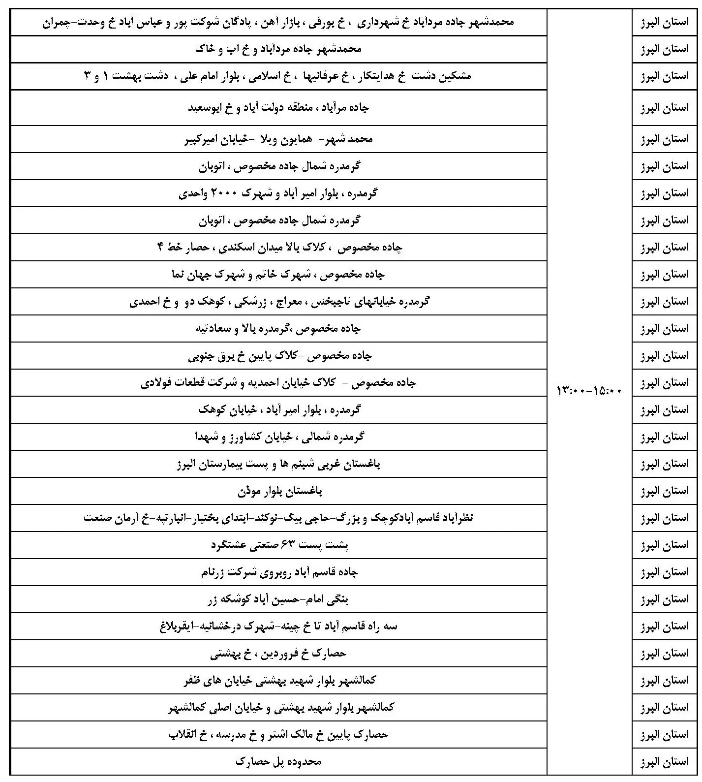 برنامه قطعی برق البرز و جدول خاموشی برق کرج 1 اسفند 1403 (3)
