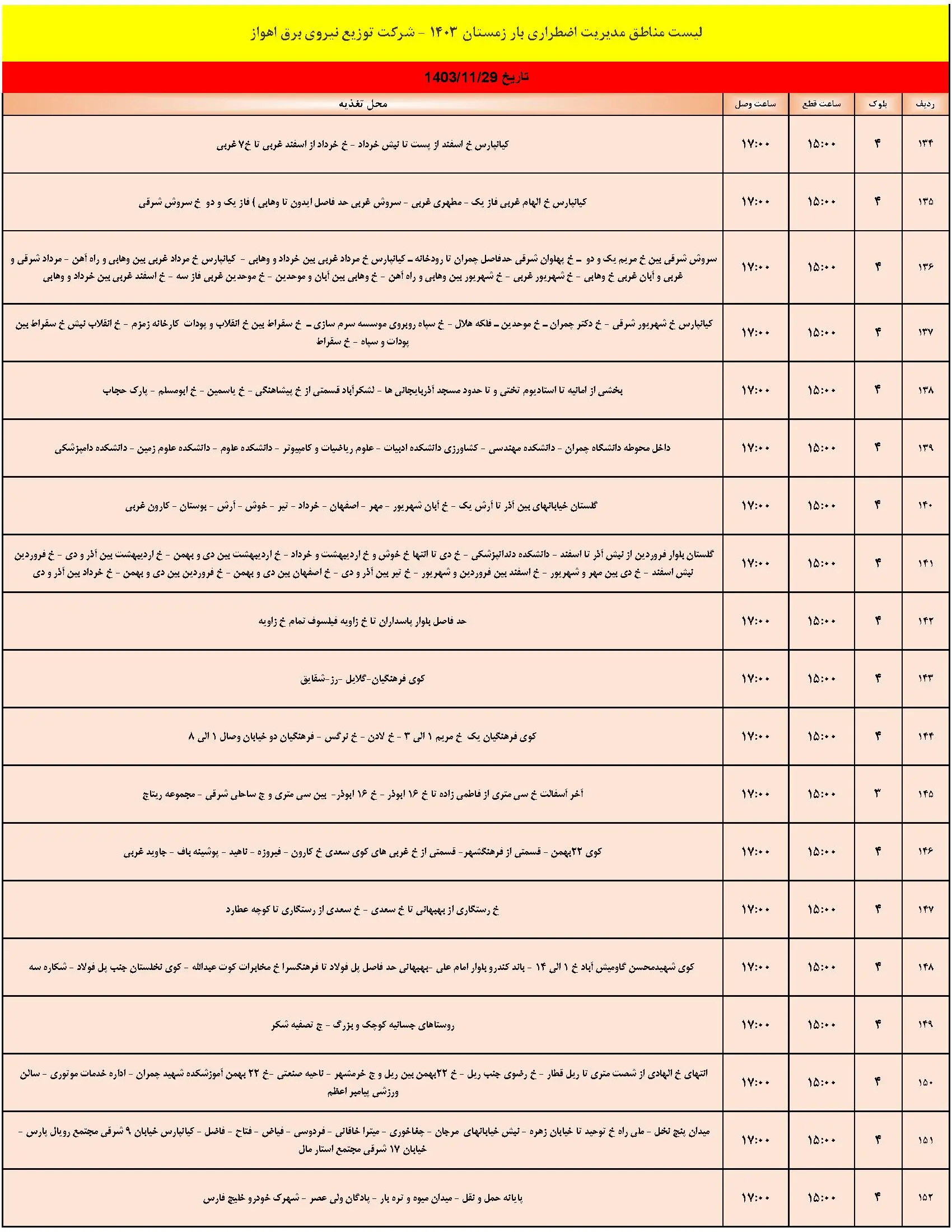 برنامه قطعی برق و جدول خاموشی برق اهواز دوشنبه 29 بهمن 1403 (8)