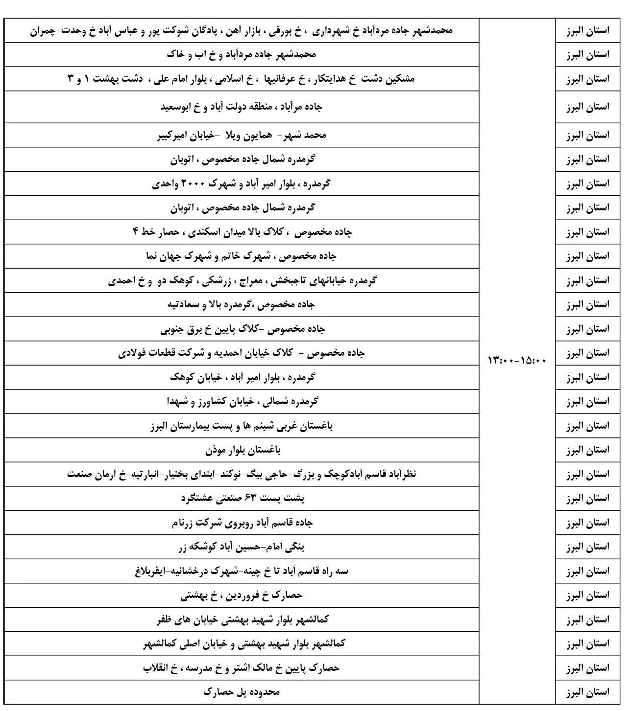 زمان قطعی برق البرز15اسفند1403+جدول خاموشی برق کرج (4)