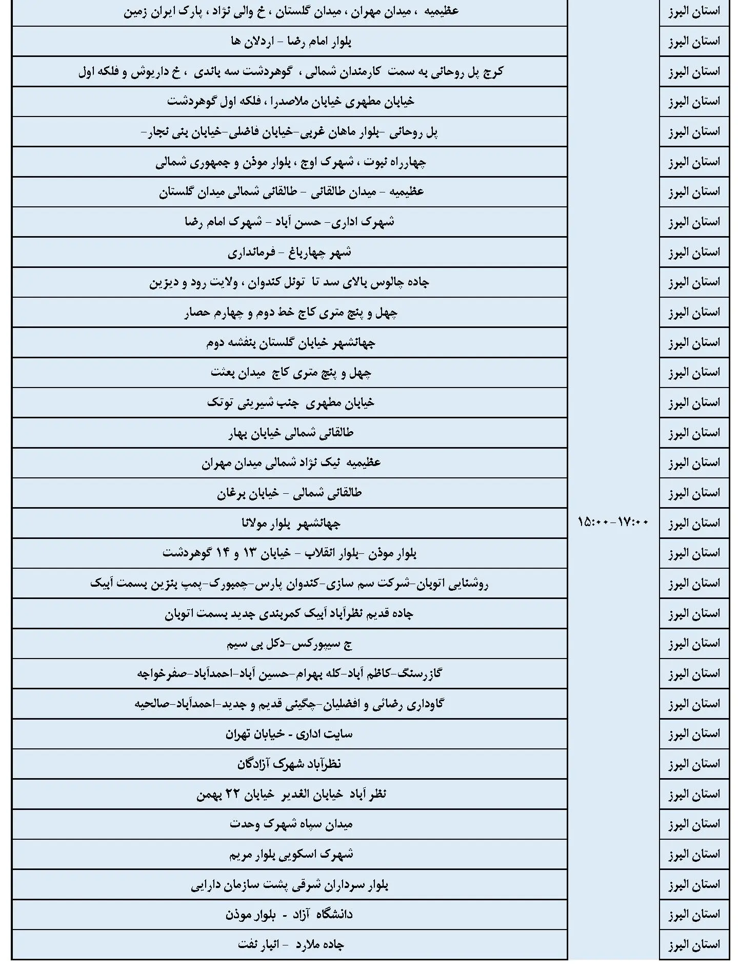 قطعی برق البرز و جدول خاموشی برق کرج  دوشنبه 6 اسفند1403 (4)