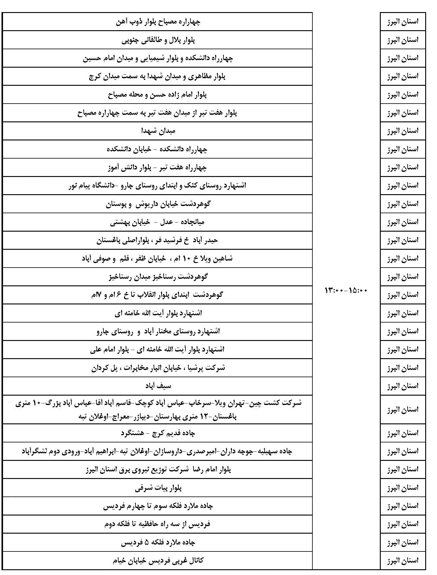 برنامه قطعی برق البرز و جدول خاموشی برق کرج یکشنبه 5 اسفند 1403 (4)