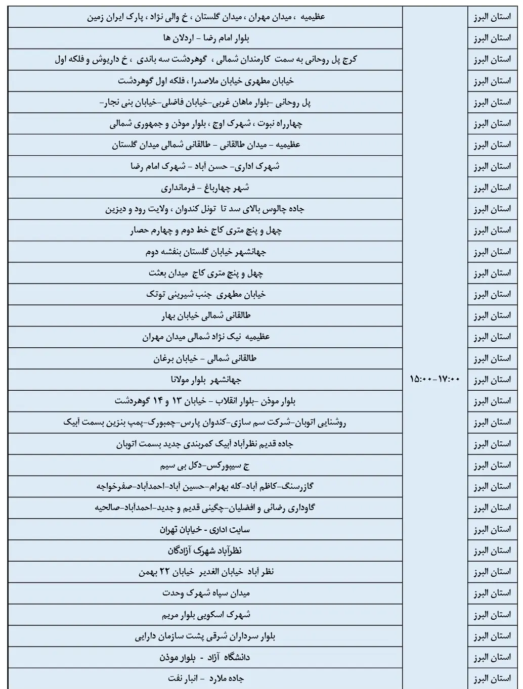 زمان قطعی برق و جدول خاموشی برق البرز و کرج 8 اسفند1403 (4)