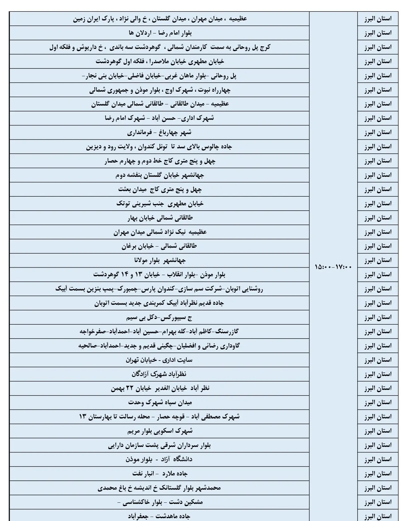 زمان قطعی برق البرز13اسفند1403+جدول خاموشی برق کرج (4)