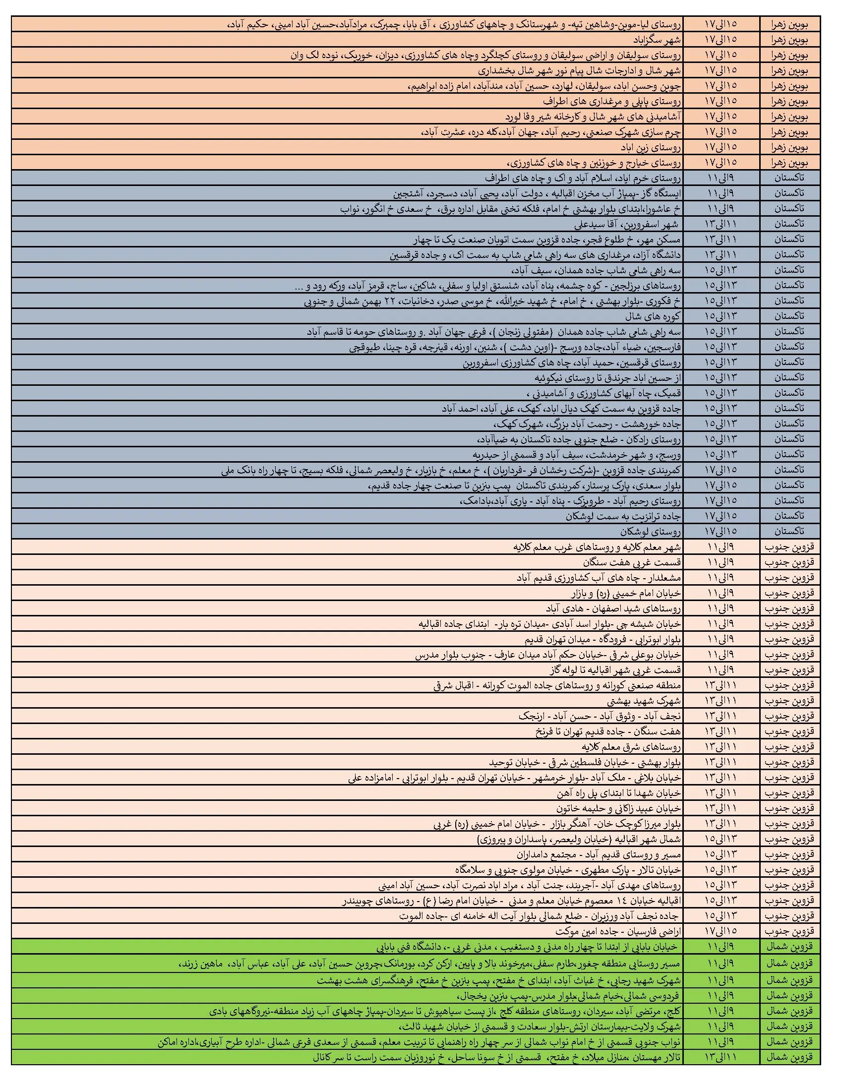 برنامه قطعی برق قزوین و جدول خاموشی برق قزوین 30 بهمن ماه 1403 (2)