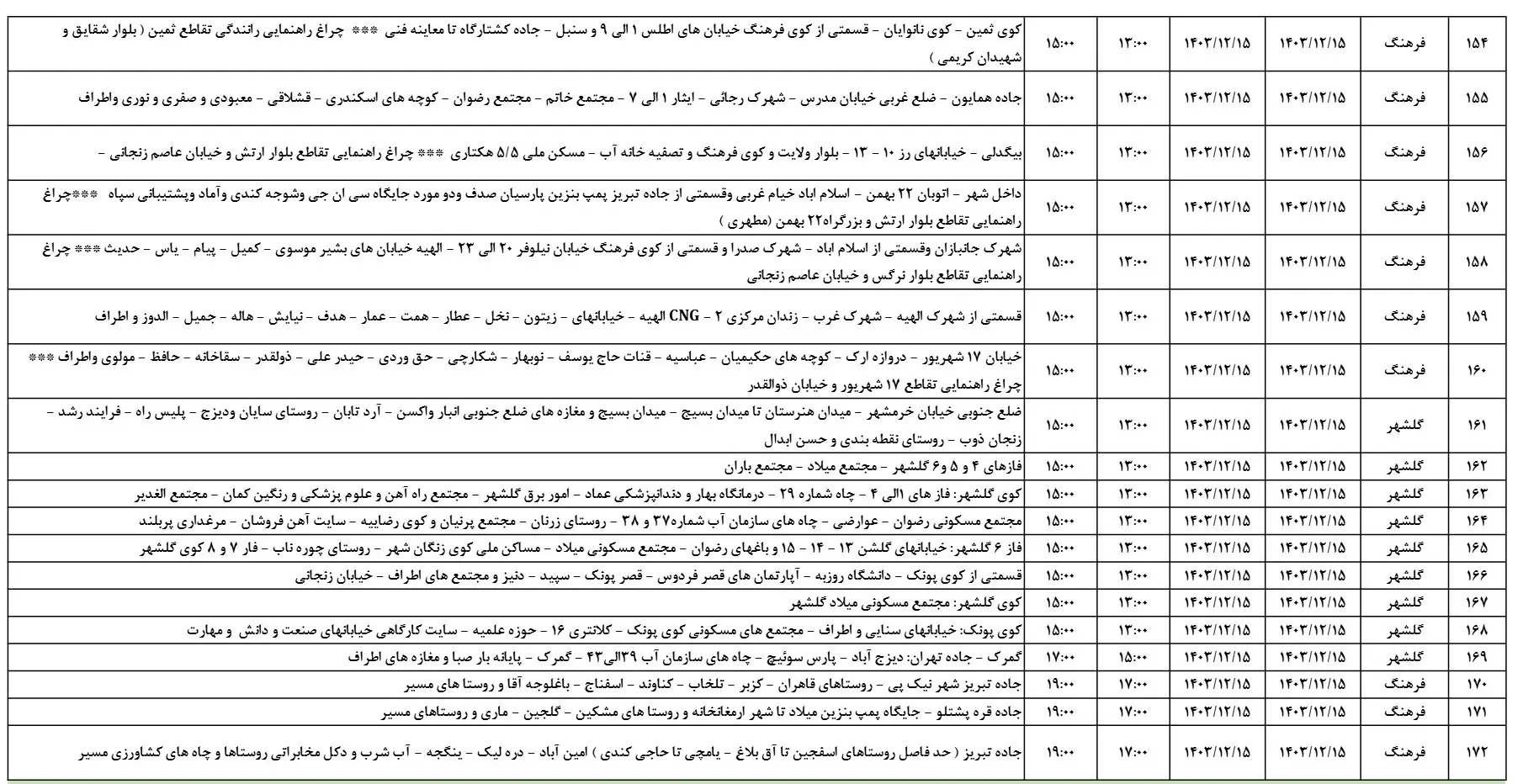 زمان قطعی برق زنجان15اسفند1403+جدول خاموشی برق (9)