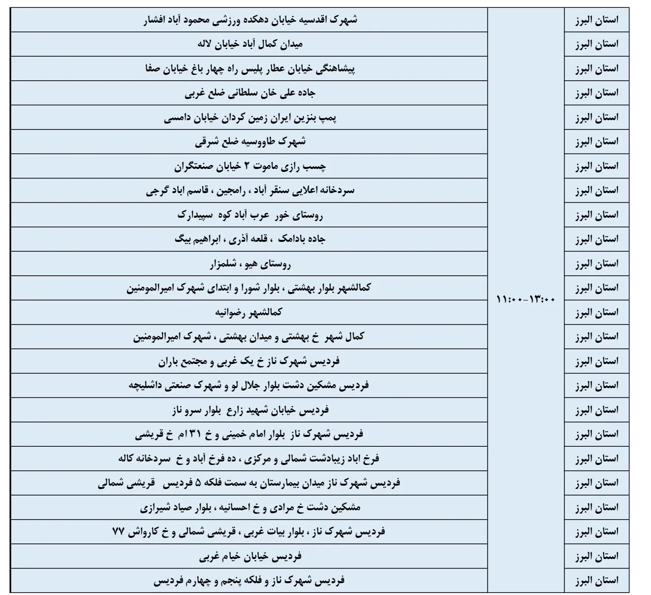 زمان قطعی برق البرز13اسفند1403+جدول خاموشی برق کرج (2)