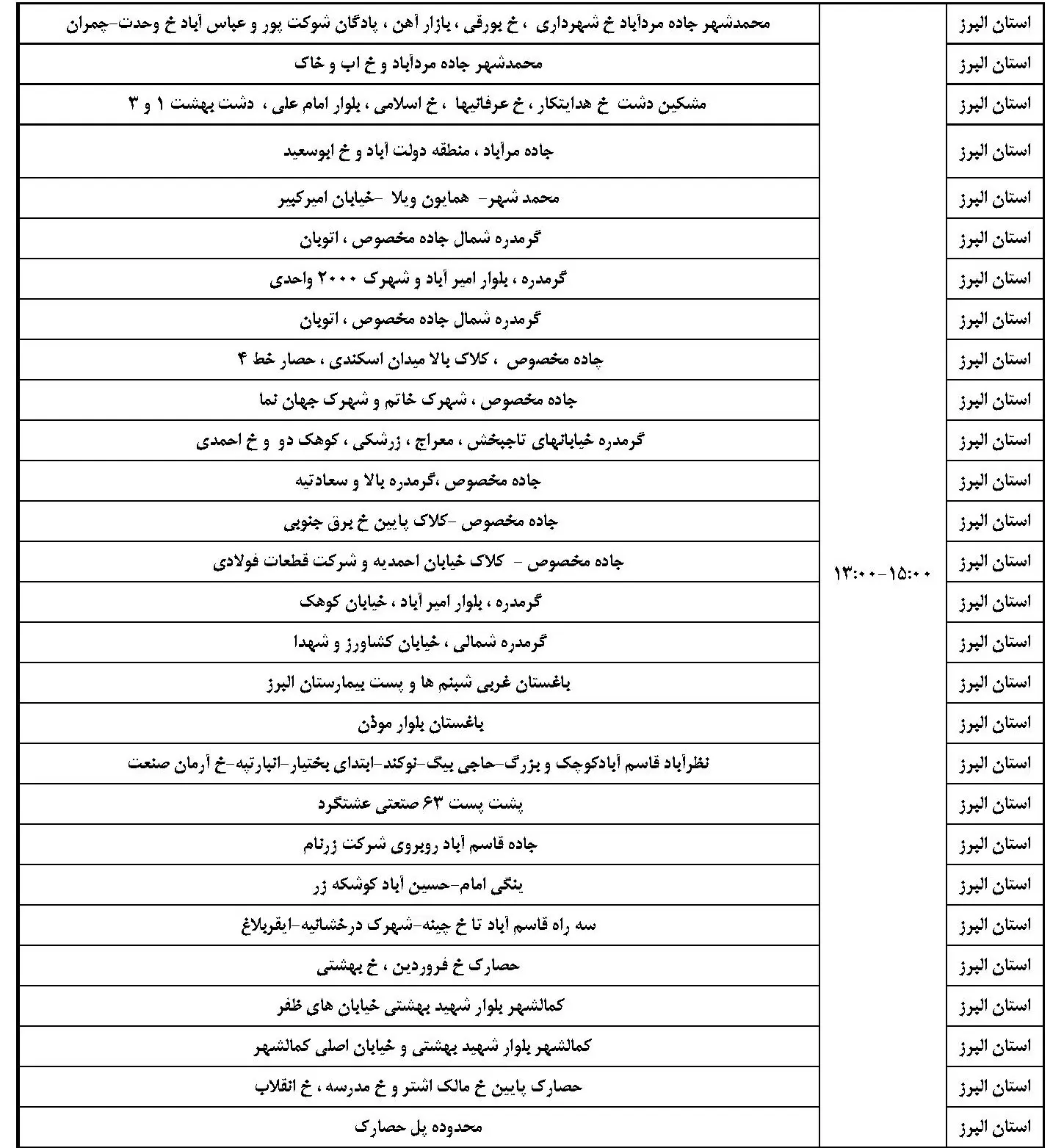 برنامه قطعی برق البرز و جدول خاموشی برق کرج دوشنبه 29 بهمن 1403 (3)