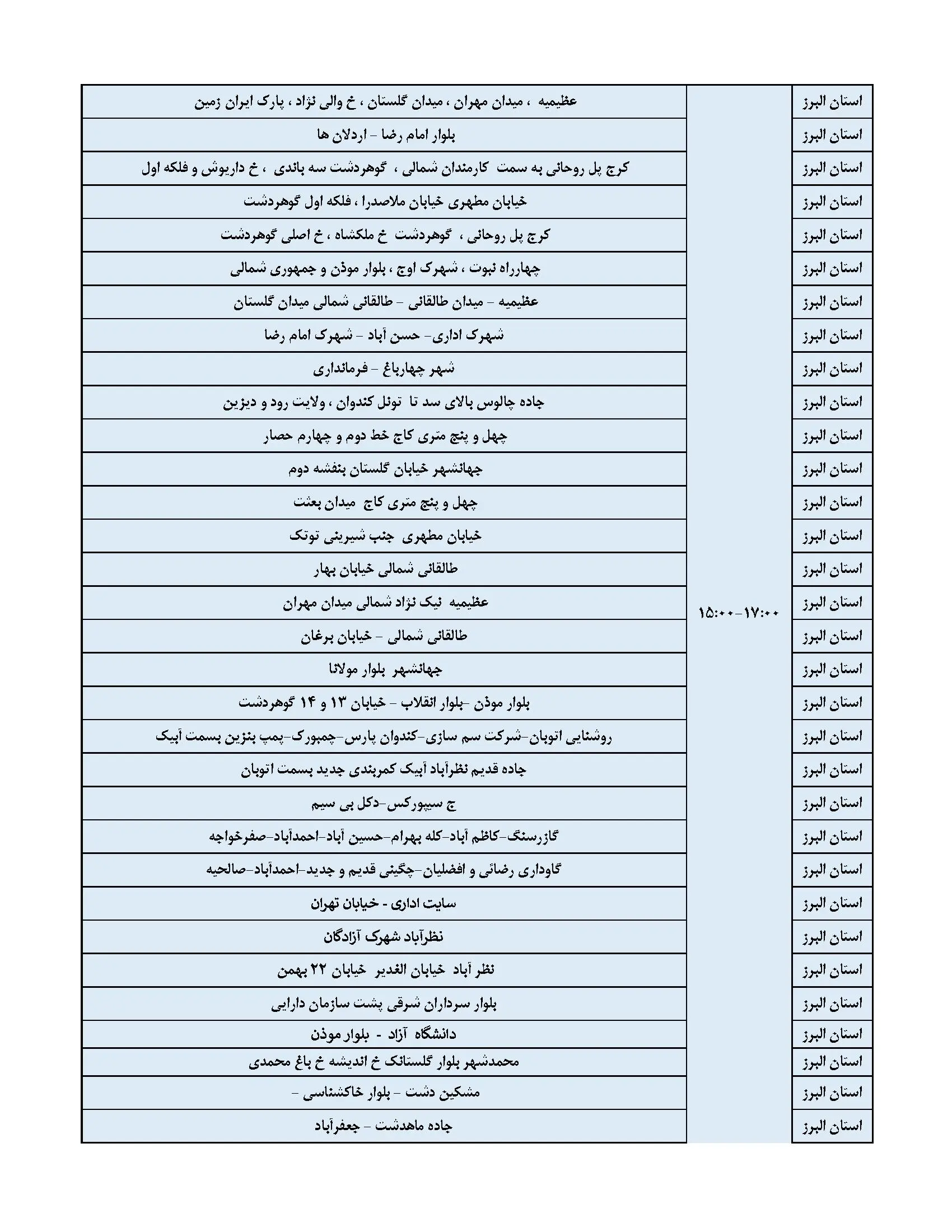 برنامه قطعی برق البرز و جدول خاموشی برق کرج (4)