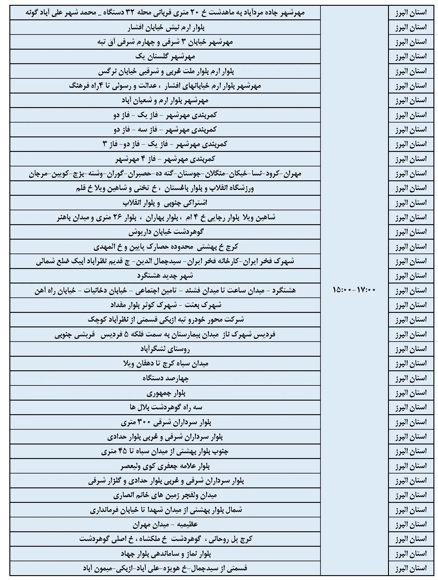 برنامه قطعی برق البرز و جدول خاموشی برق کرج (4)