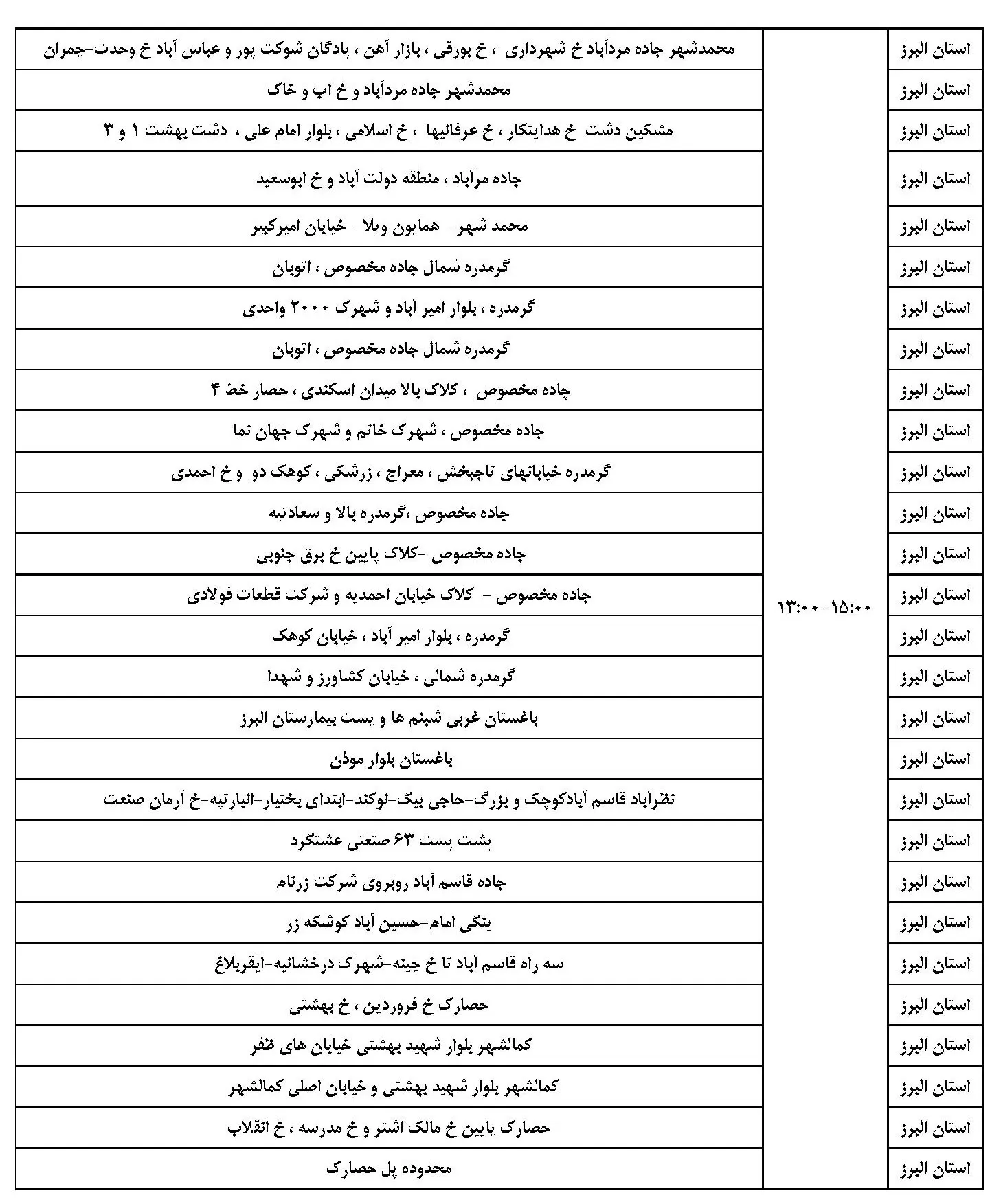 برنامه قطعی برق البرز و جدول خاموشی برق کرج شنبه 27 بهمن ماه 1403 (3)