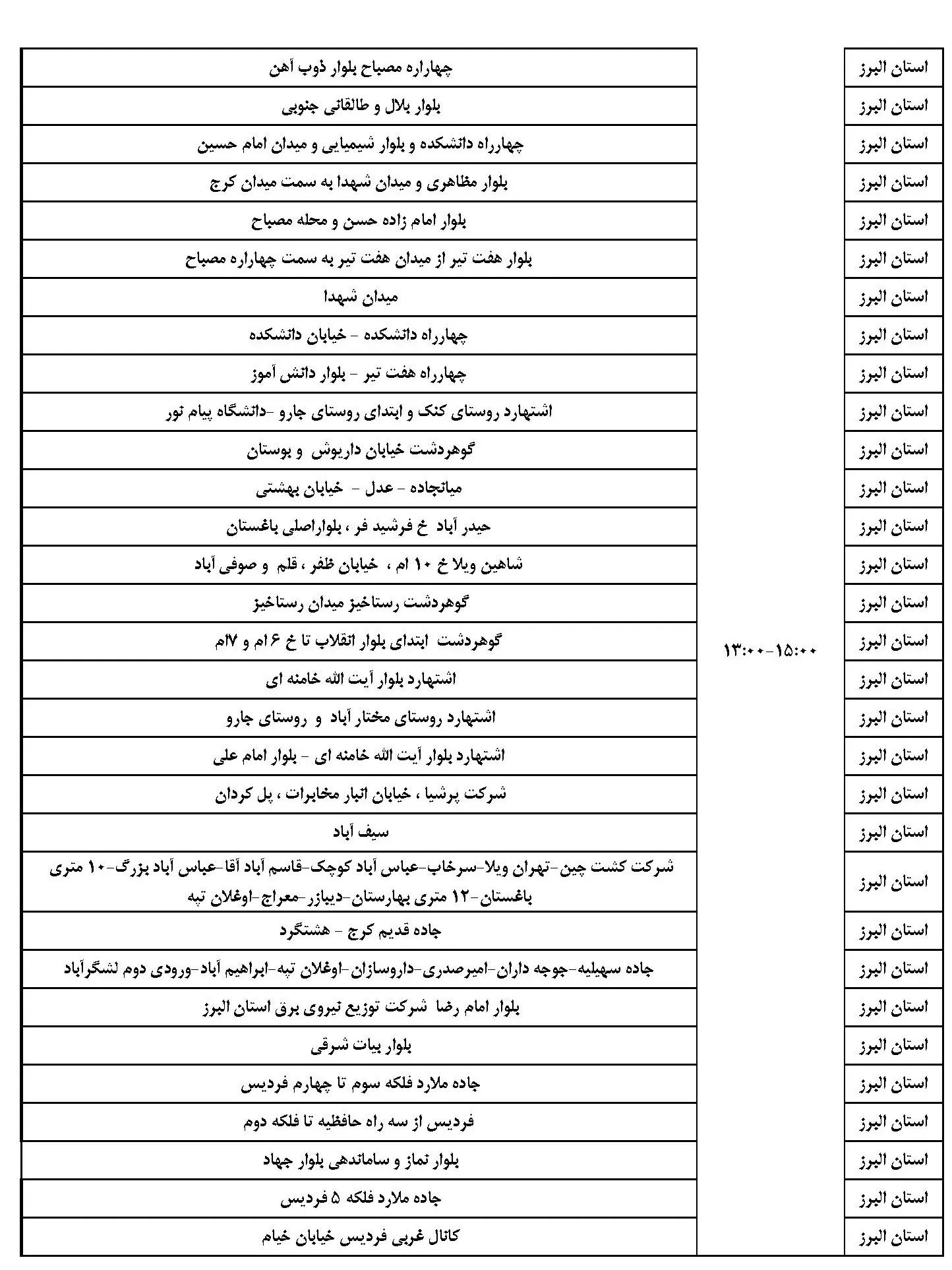 برنامه قطعی برق البرز و جدول خاموشی برق کرج پنجشنبه 2 اسفند 1403 (3)