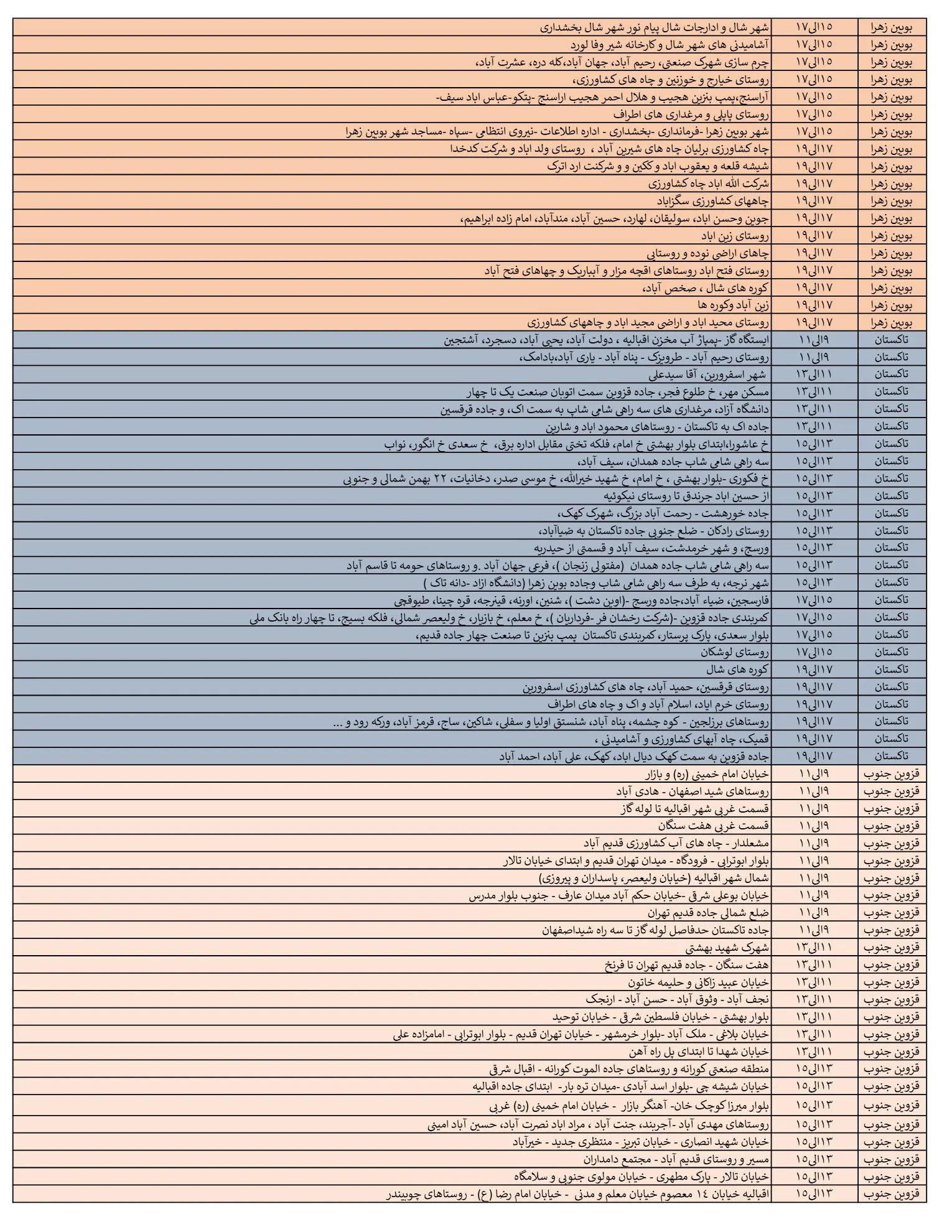 زمان قطعی برق قزوین و جدول خاموشی برق قزوین 8اسفند1403 (2)