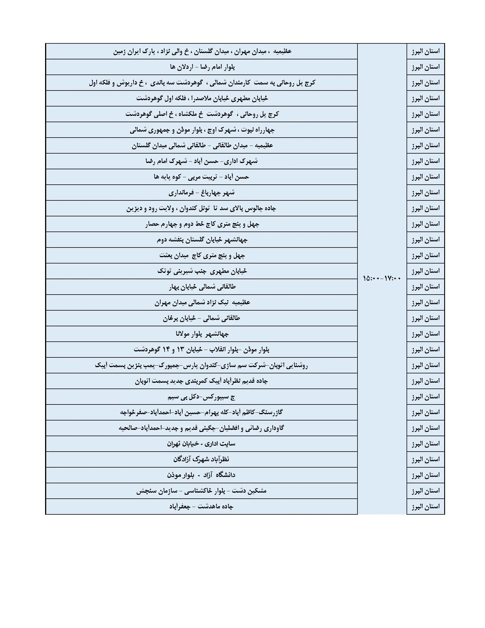 جدول قطعی برق البرز و جدول خاموشی برق کرج (4)